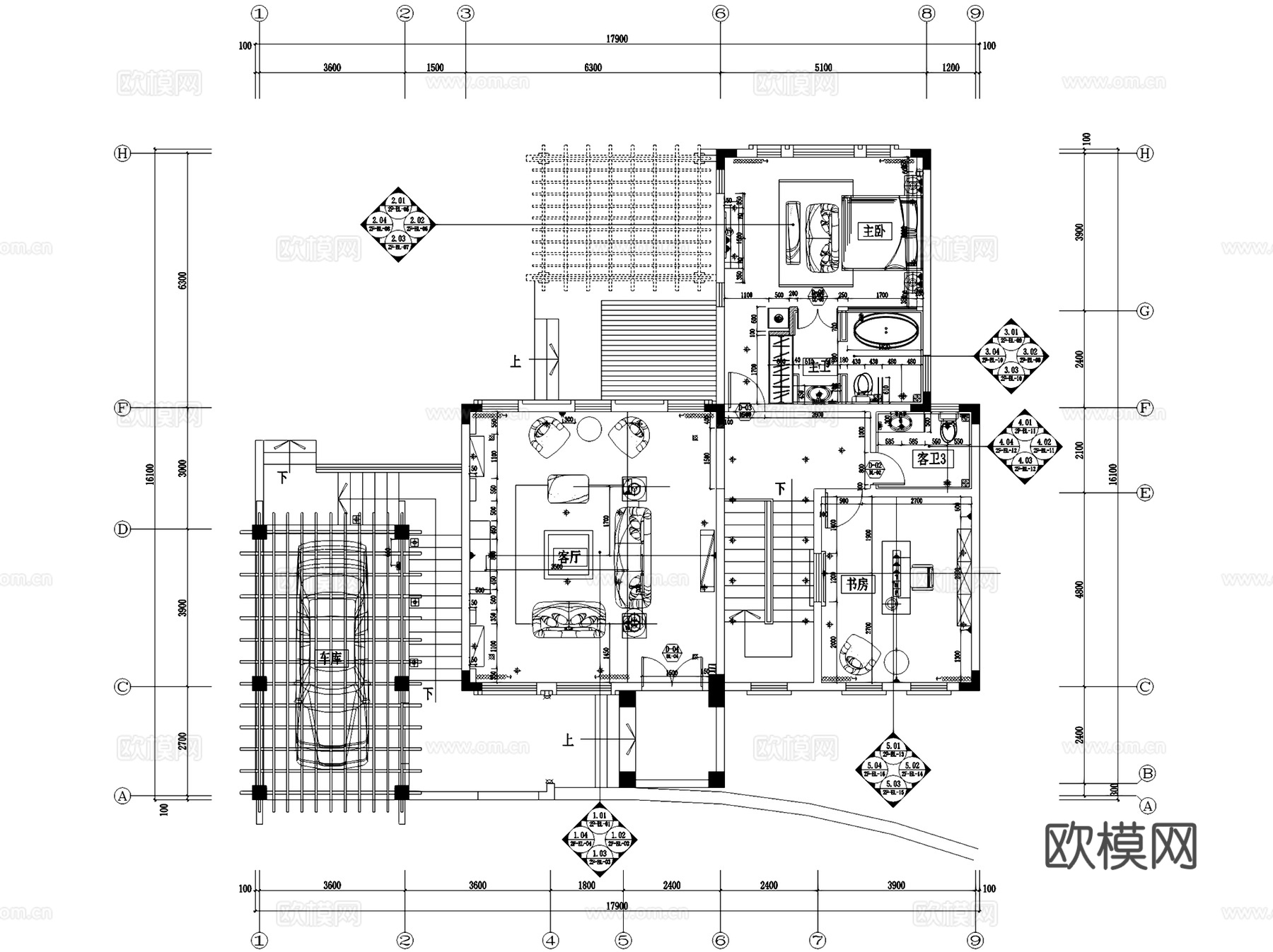 郑州五云山定制庄园托斯卡纳风二层别墅室内家装CAD施工图cad施工图