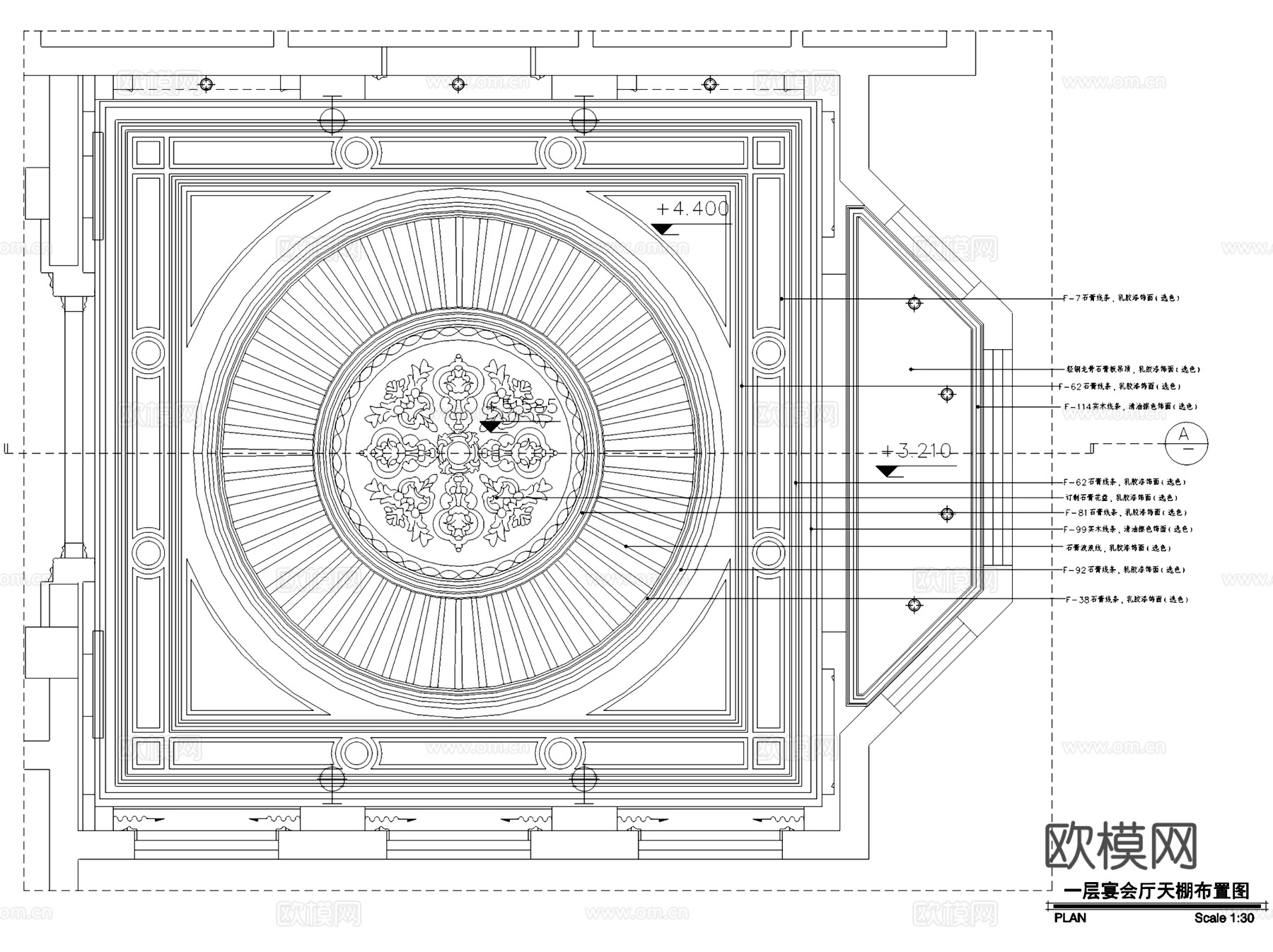 欧式宴会厅室内家装CAD施工图cad施工图