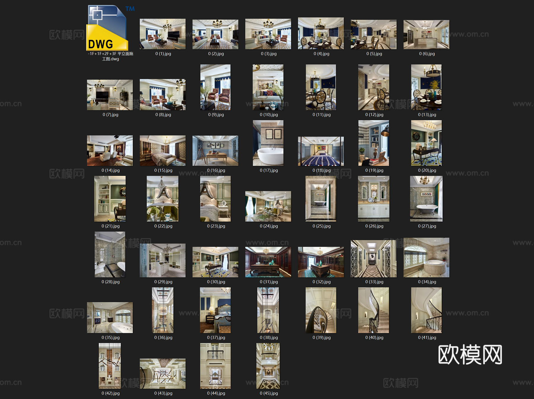 欧式三层别墅室内家装CAD施工图cad施工图