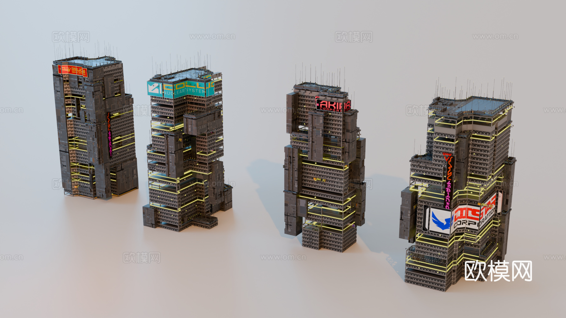 赛博朋克建筑 科幻建筑 商业街建筑 工业建筑 城市街道建筑su模型