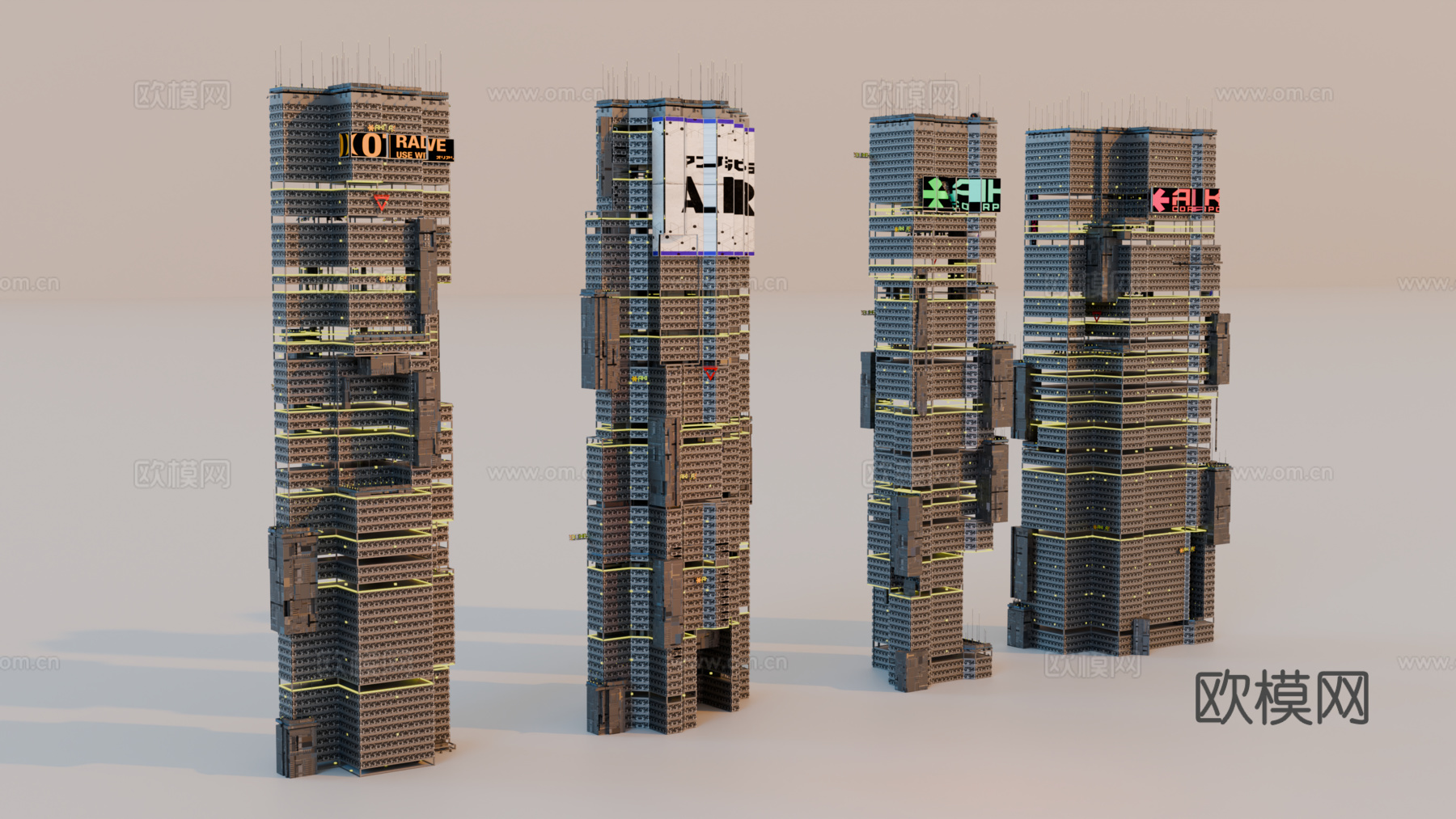 赛博朋克建筑 科幻建筑 商业街建筑 工业建筑 城市街道建筑su模型