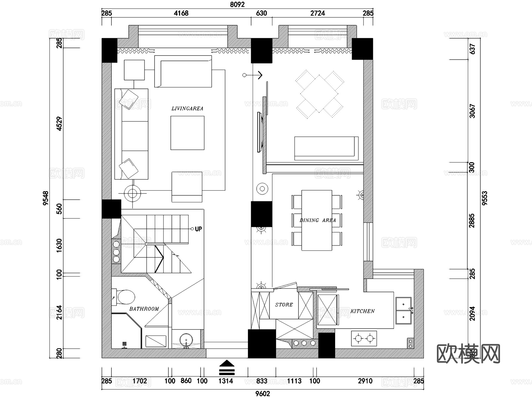 上田小区小跃层室内家装CAD施工图cad施工图