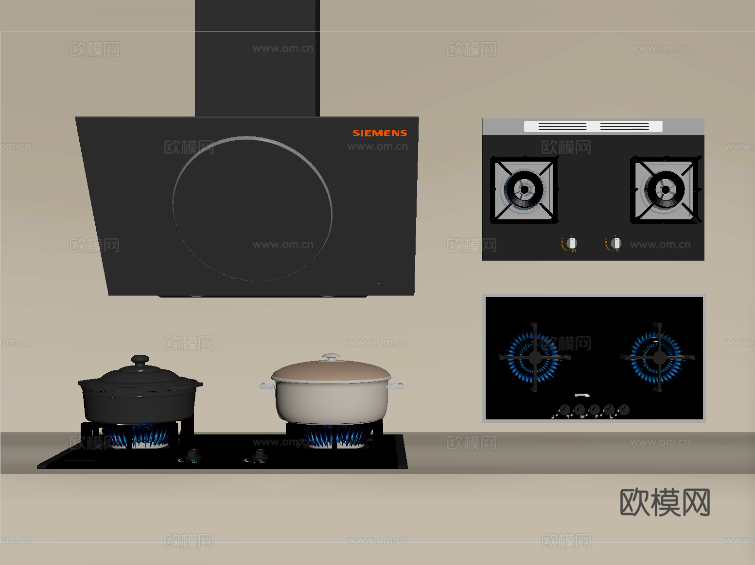 现代油烟机 燃气灶 炉具su模型