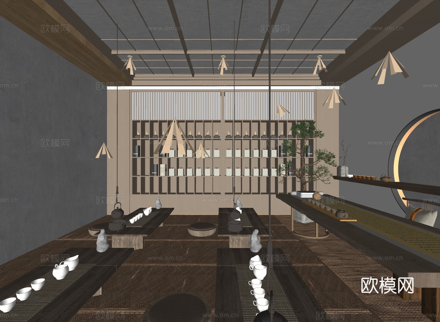 日式茶室 茶桌椅 茶室柜su模型su模型