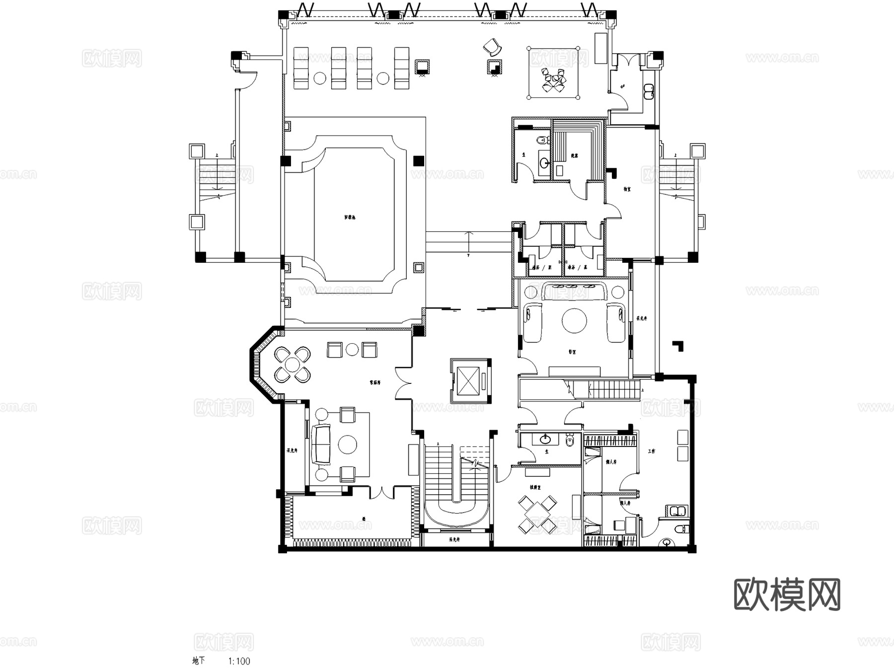 欧式三层别墅带地下室室内家装CAD施工图cad施工图