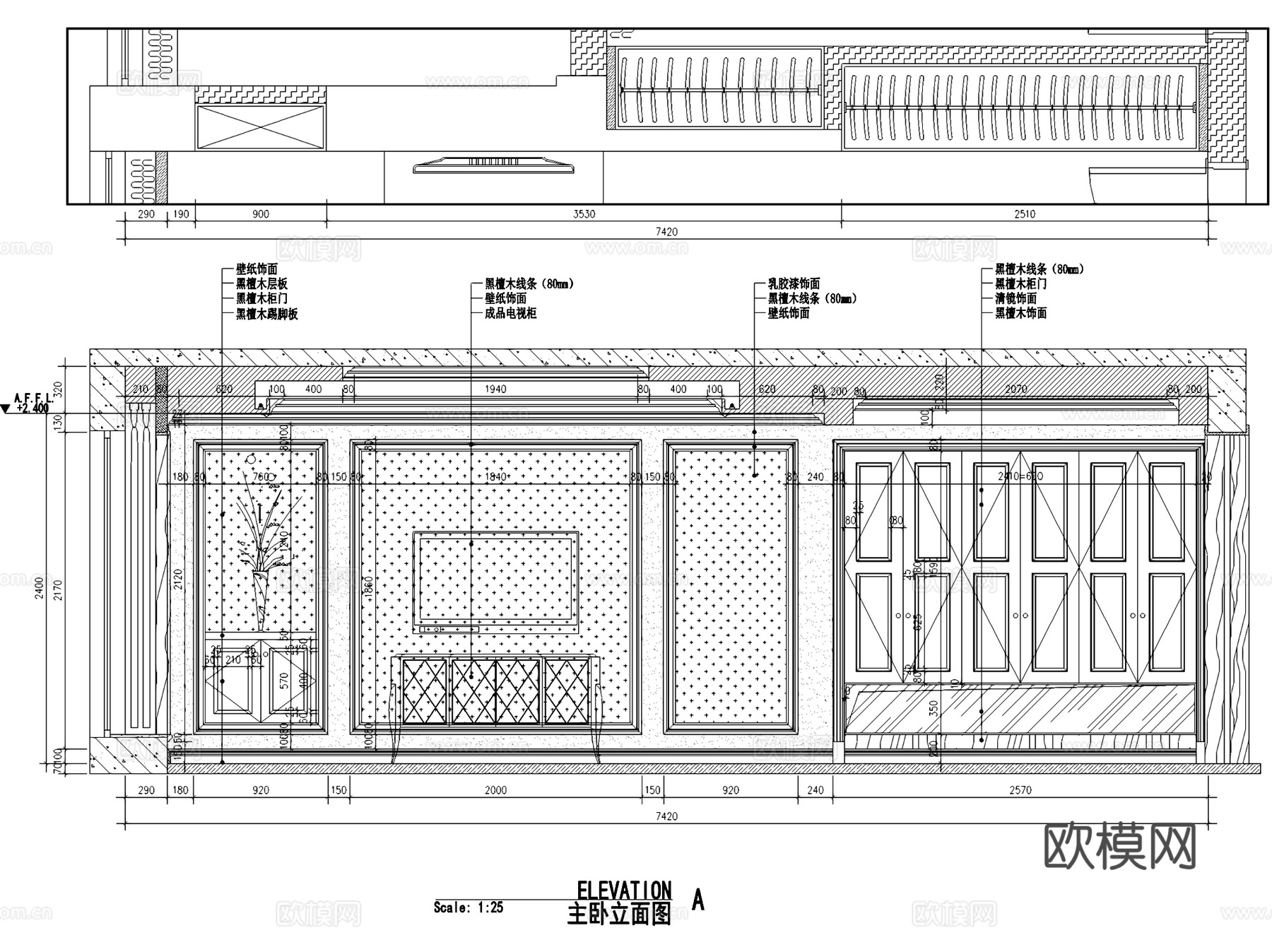 中廷森林公馆欧式二层别墅室内家装CAD施工图整套cad施工图