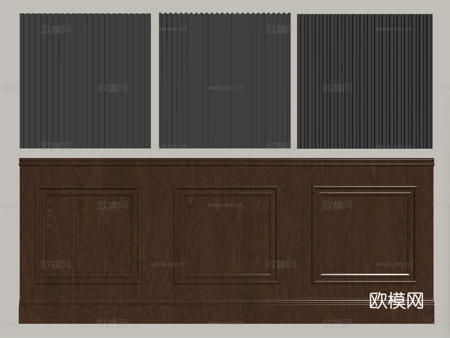 现代长城板 格栅板 护墙板 波浪板su模型