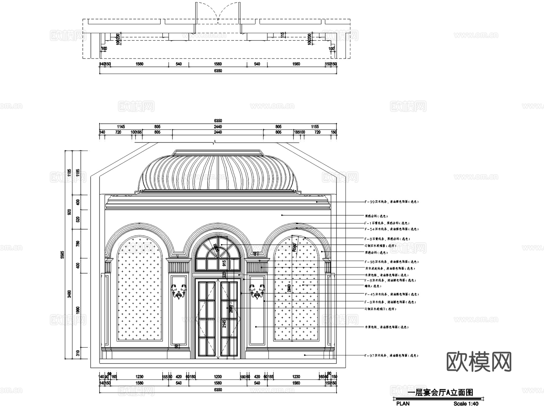 欧式宴会厅室内家装CAD施工图cad施工图