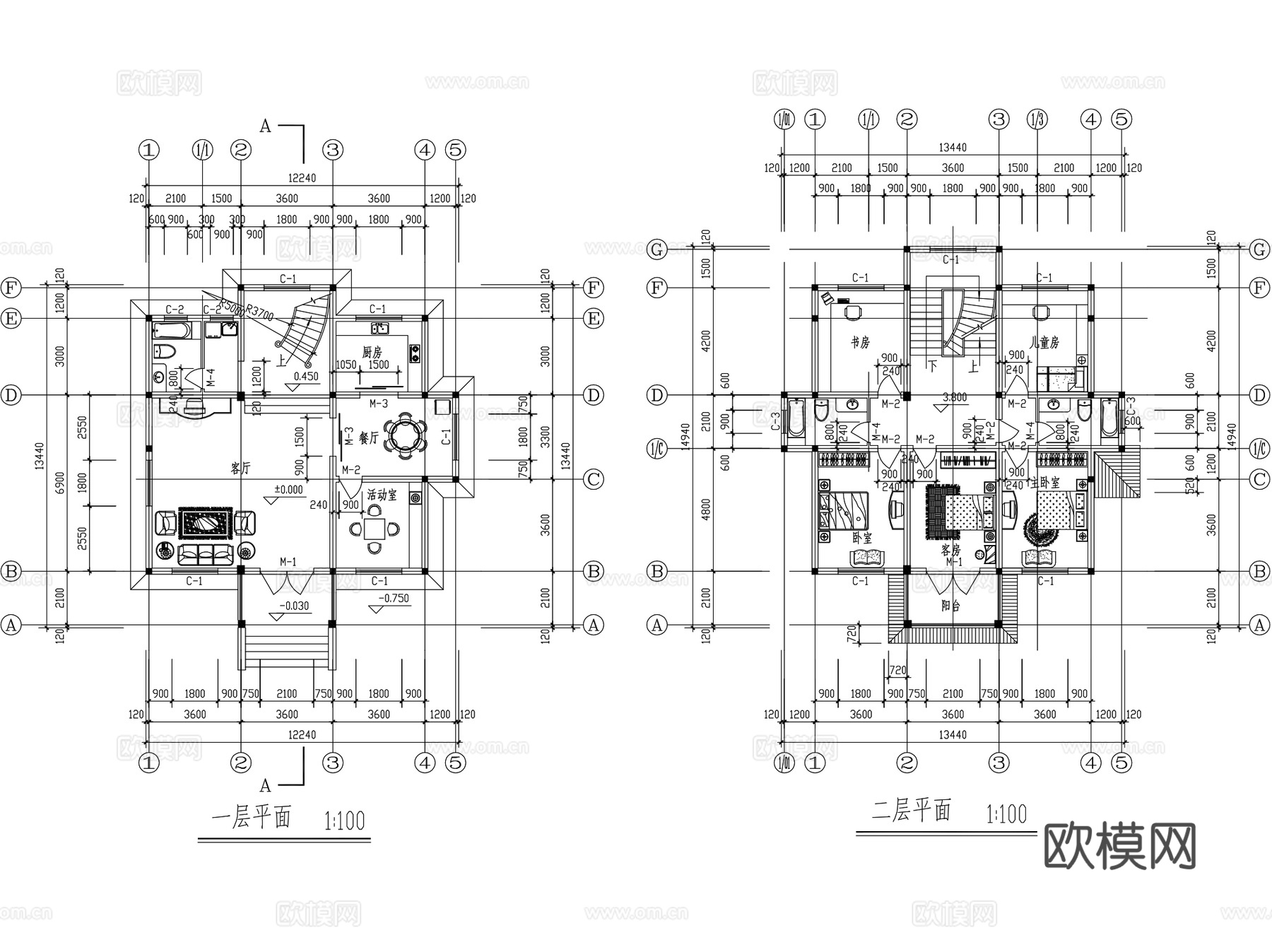 农村乡村住宅自建房私家别墅建筑CAD施工图集 70套cad施工图