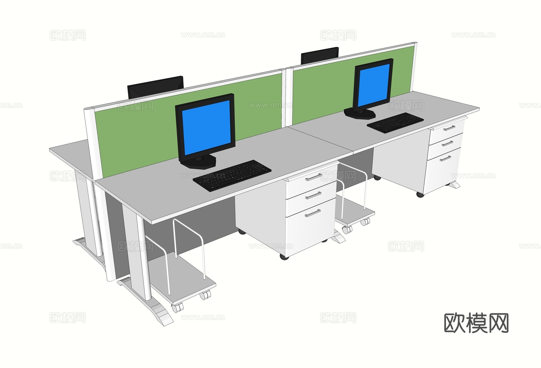 办公工位 办公班台 办公家具 工位 办公室 屏风工位su模型下载