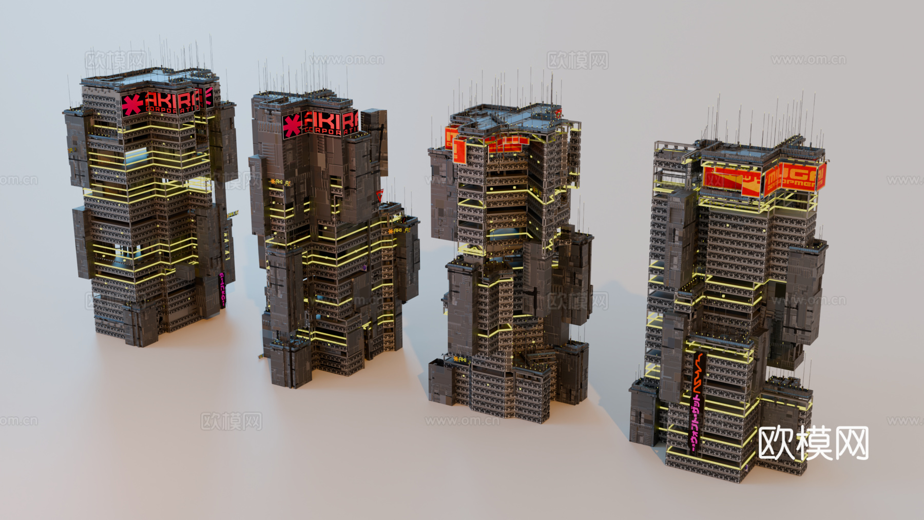 赛博朋克建筑 科幻建筑 商业街建筑 工业建筑 城市街道建筑su模型