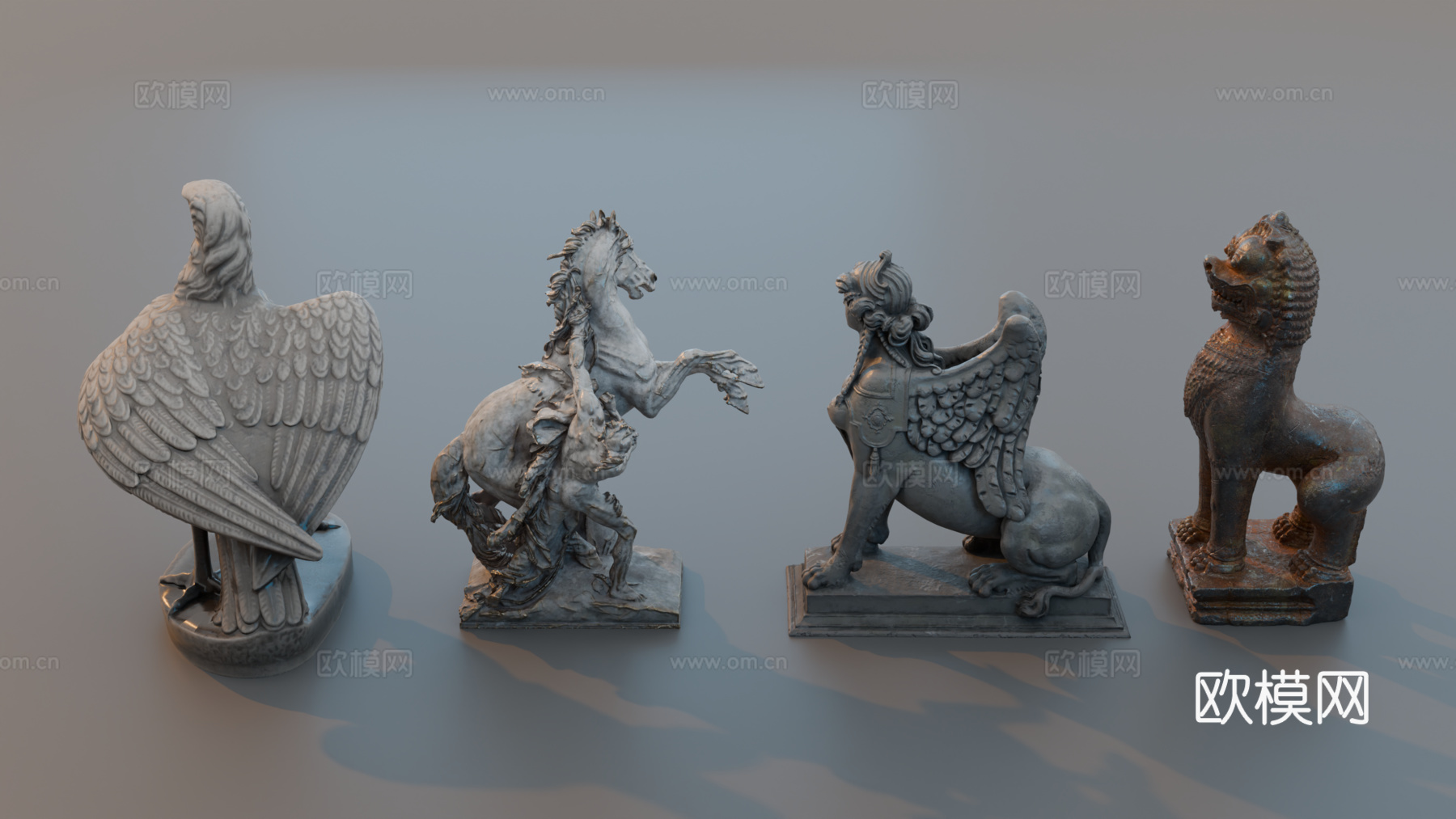 雕像 石像 欧式复古雕像 神话雕像 动物雕像su模型下载（渲染图3）