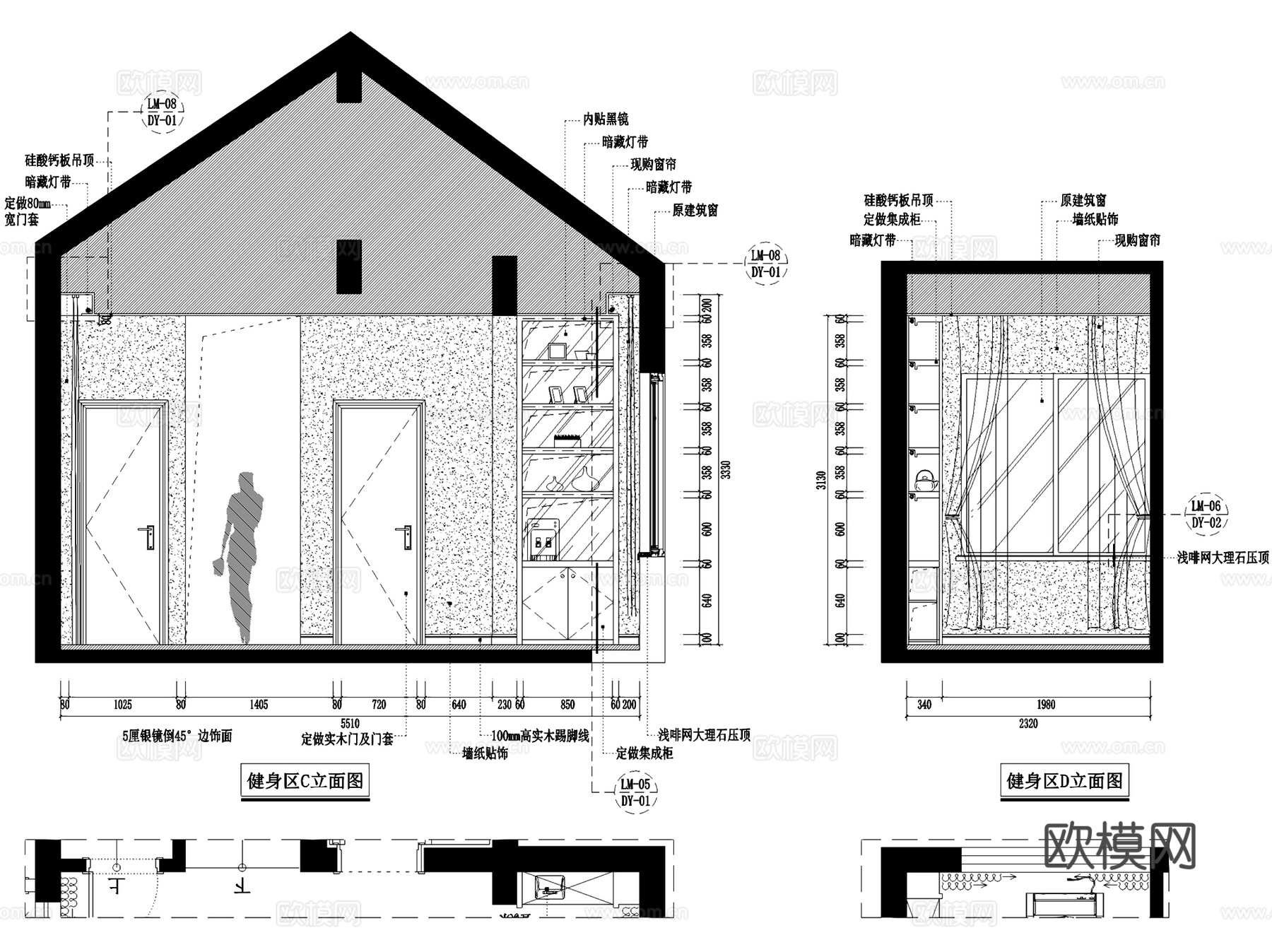 长乐中式私宅别墅顶层公区室内家装CAD施工图cad施工图