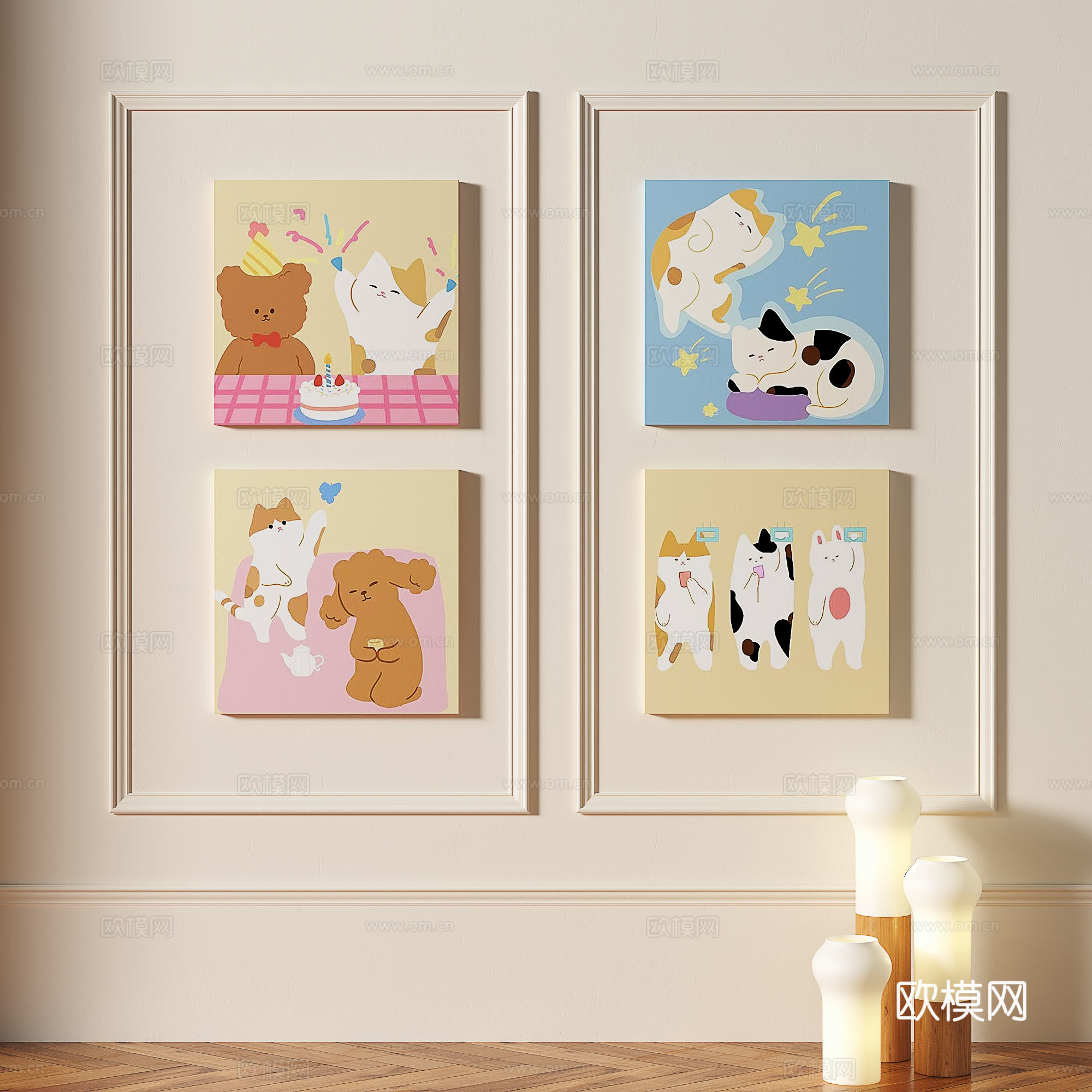 现代，简约，抽象，多巴胺，装饰画3d模型下载