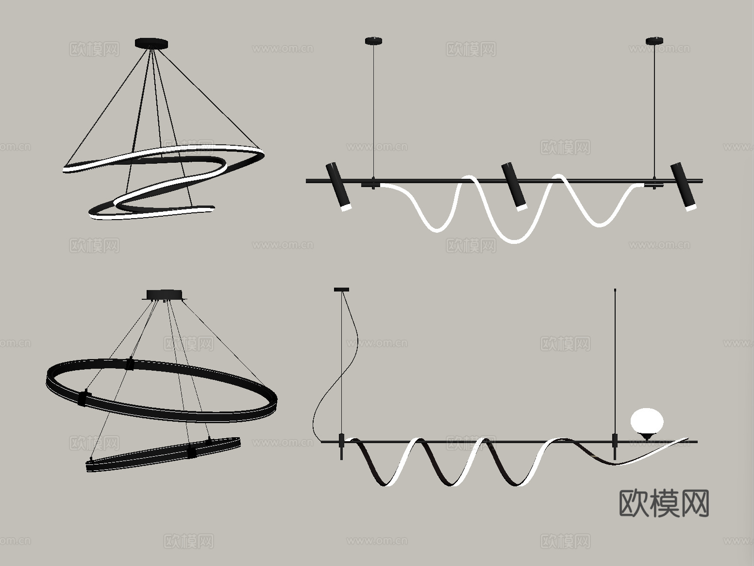 现代吊灯组合 金属su模型