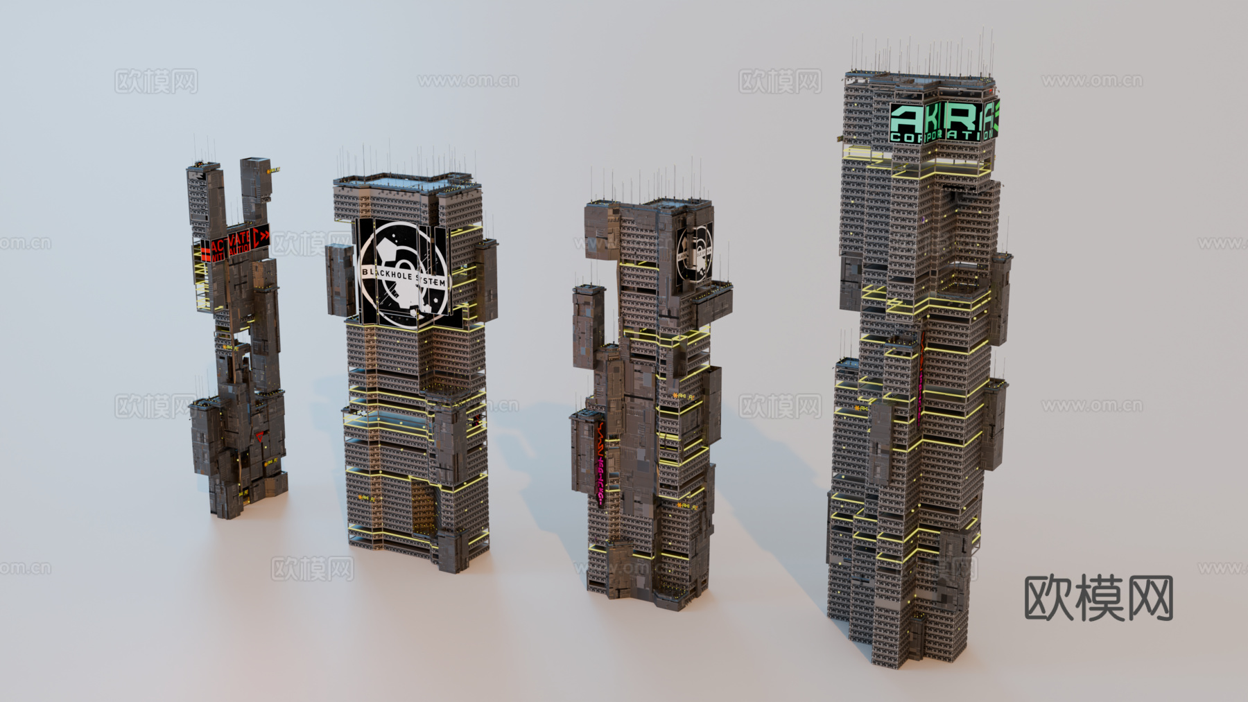 赛博朋克建筑 科幻建筑 商业街建筑 工业建筑 城市街道建筑su模型