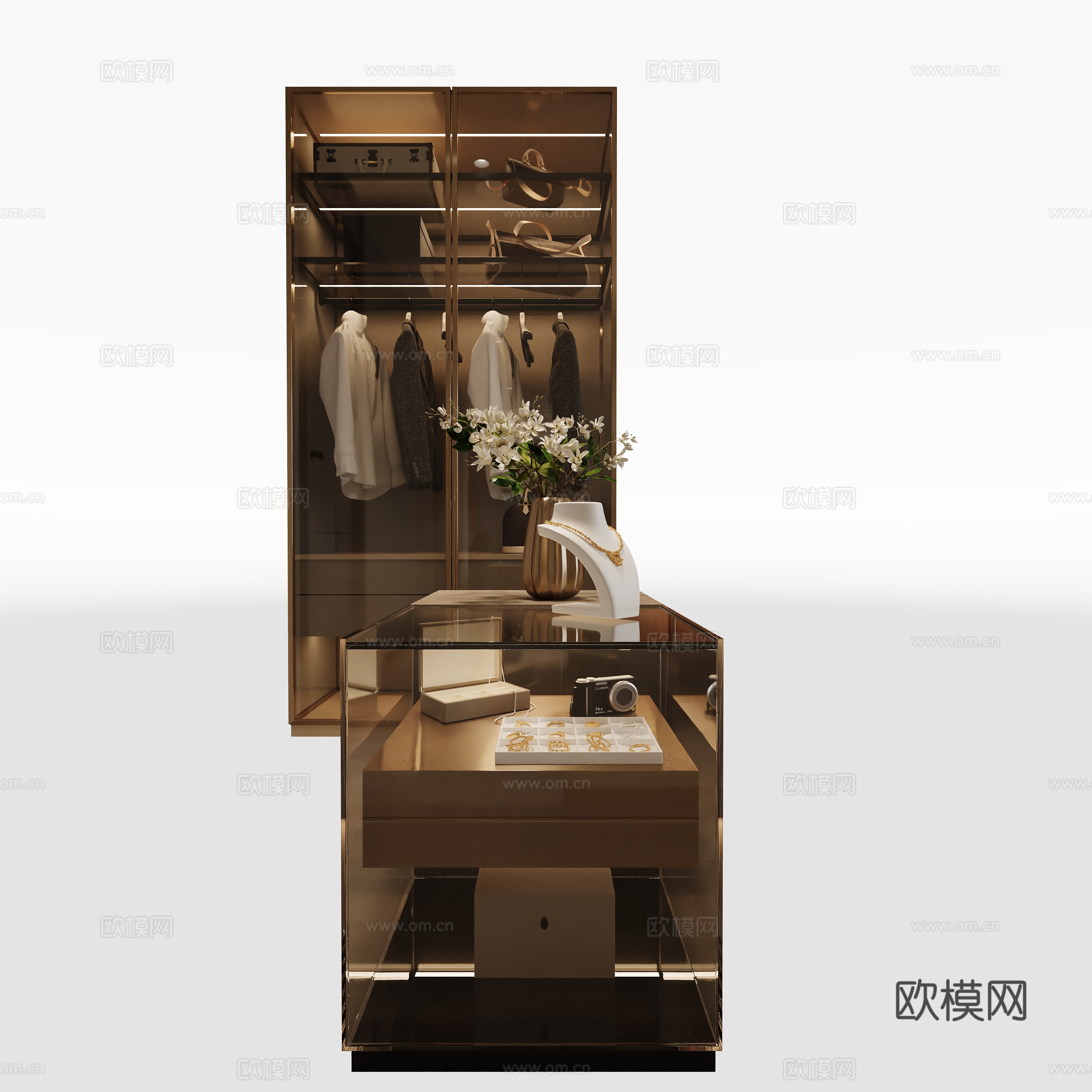 现代轻奢玻璃衣柜su模型
