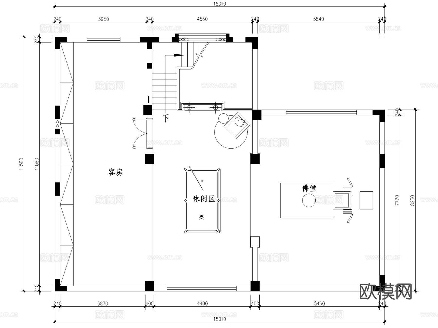 萧山党湾中式四层别墅室内家装CAD施工图cad施工图