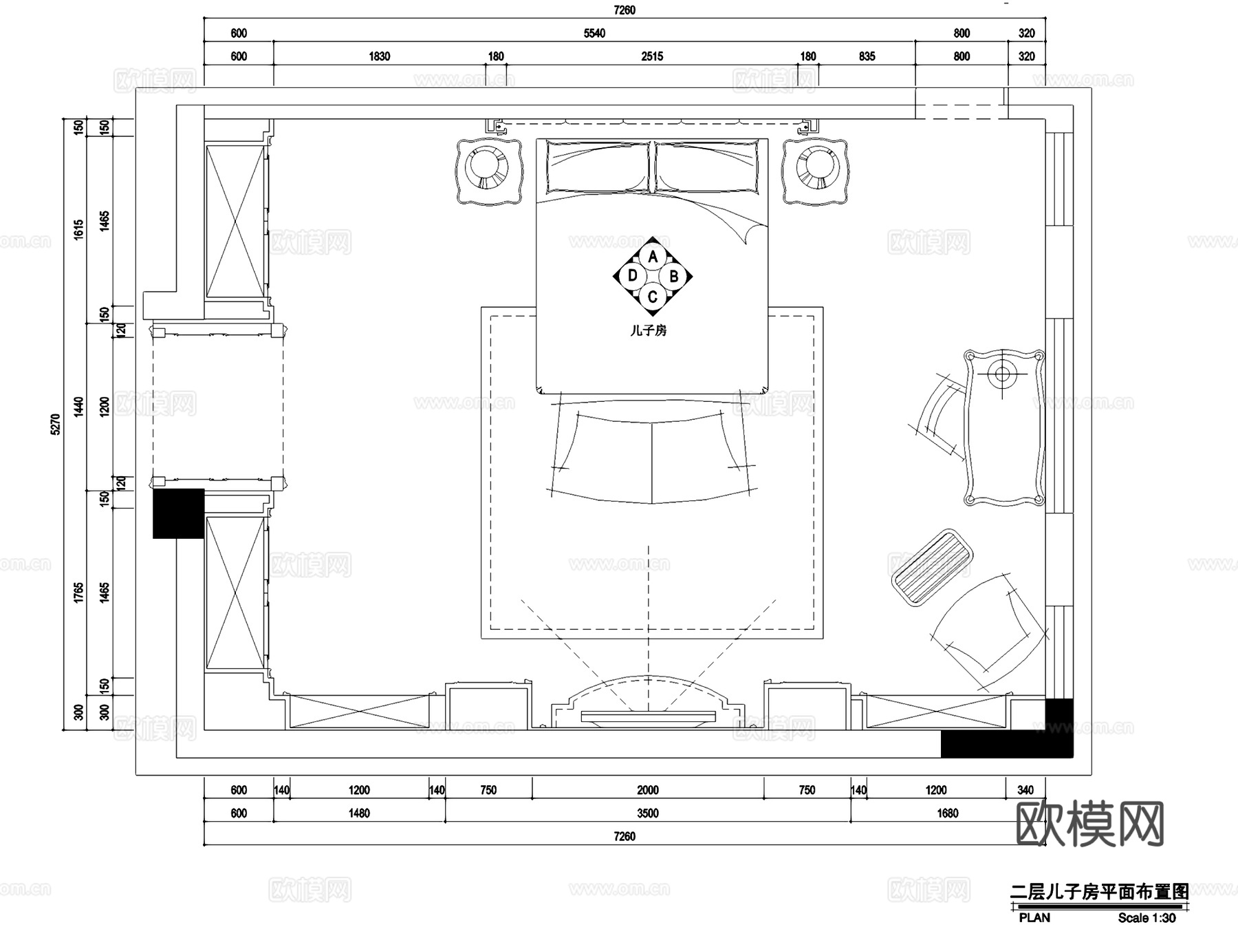 欧式儿子房卧室室内家装CAD施工图cad施工图