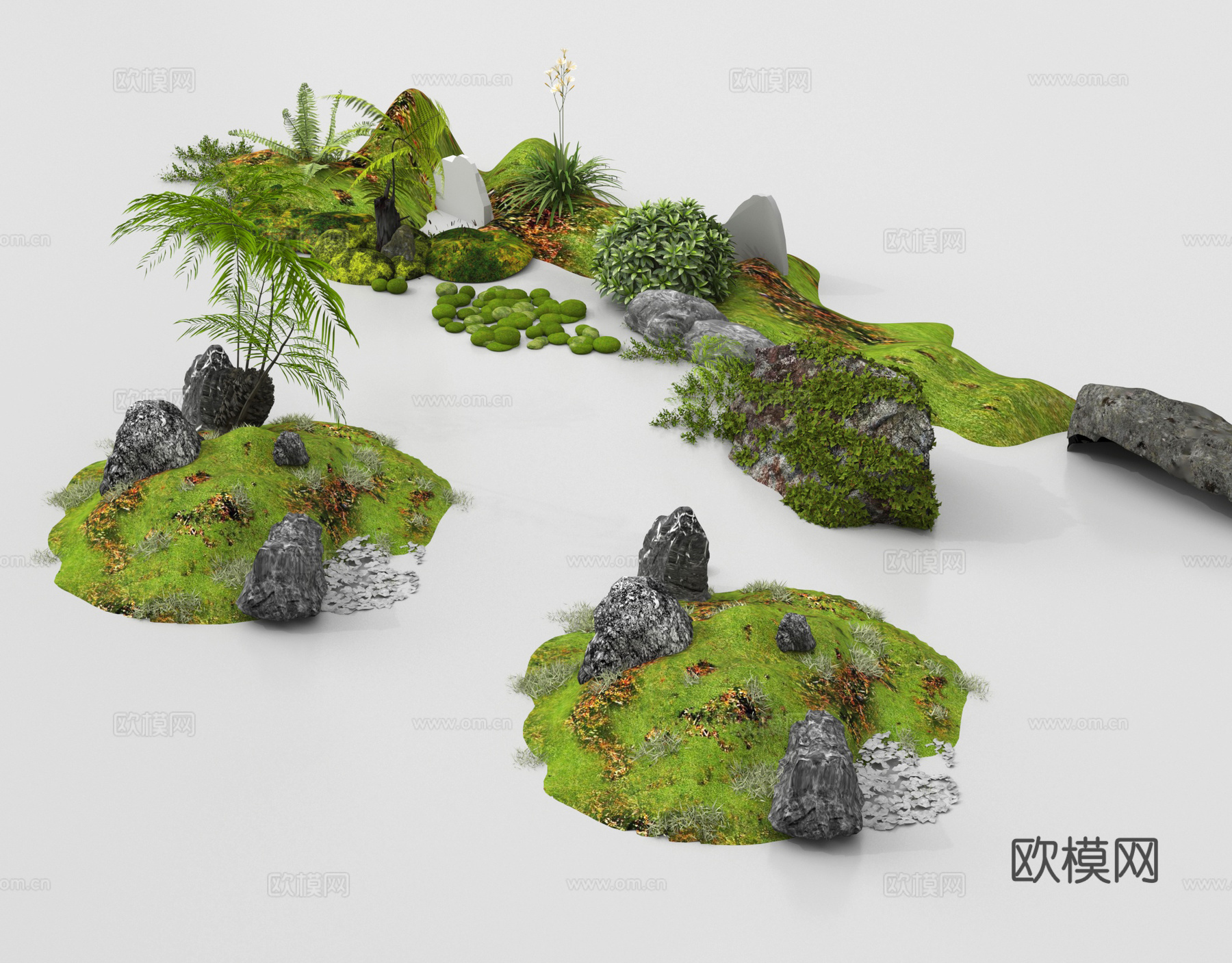 现代微地形组合 石头植物组合 庭院造型su模型