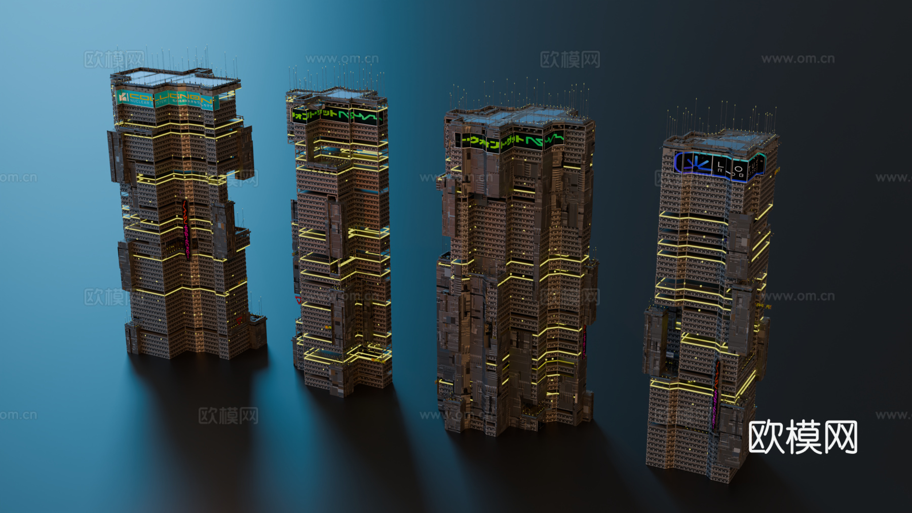 赛博朋克建筑 科幻建筑 商业街建筑 工业建筑 城市街道建筑su模型