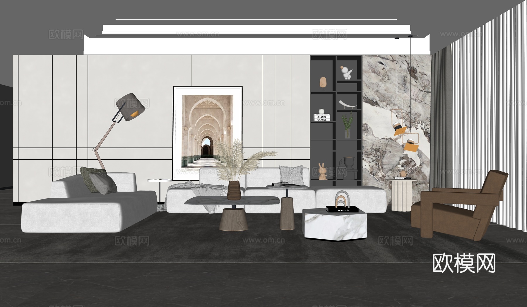 现代网红客厅su模型