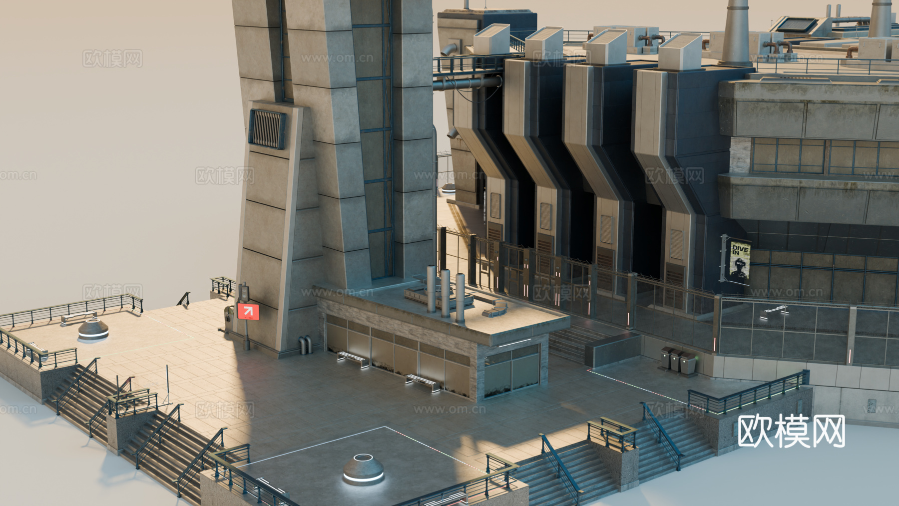 工业建筑 赛博朋克建筑 科幻建筑 城市建筑 工业城市建筑su模型