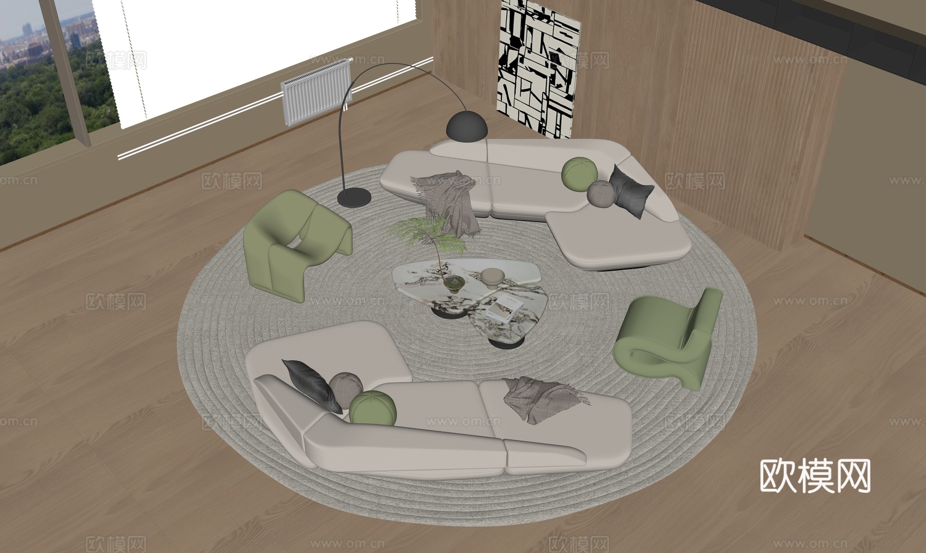 现代沙发茶几组合_休闲椅_单椅_单人沙发_弧形沙发_洽谈桌椅su模型