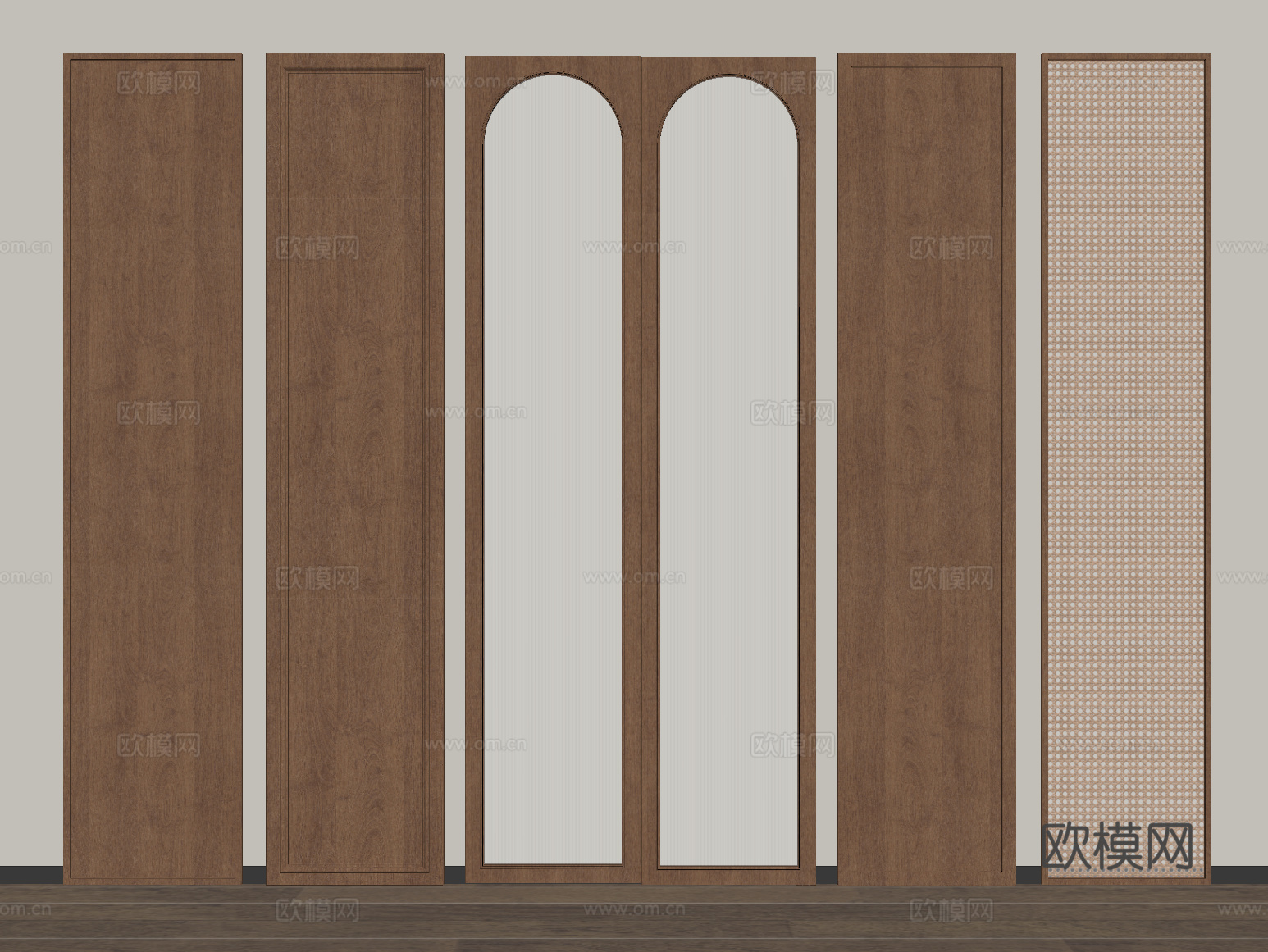 侘寂风衣柜门板 藤编门板su模型