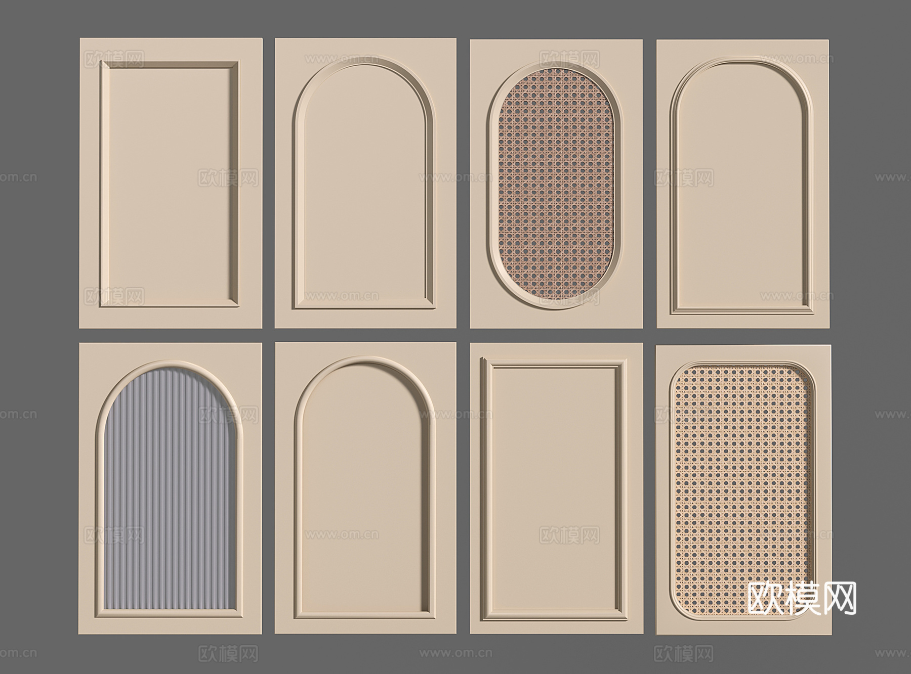 法式奶油衣柜门 门板 家具门 玻璃柜门 藤编竹编柜门su模型