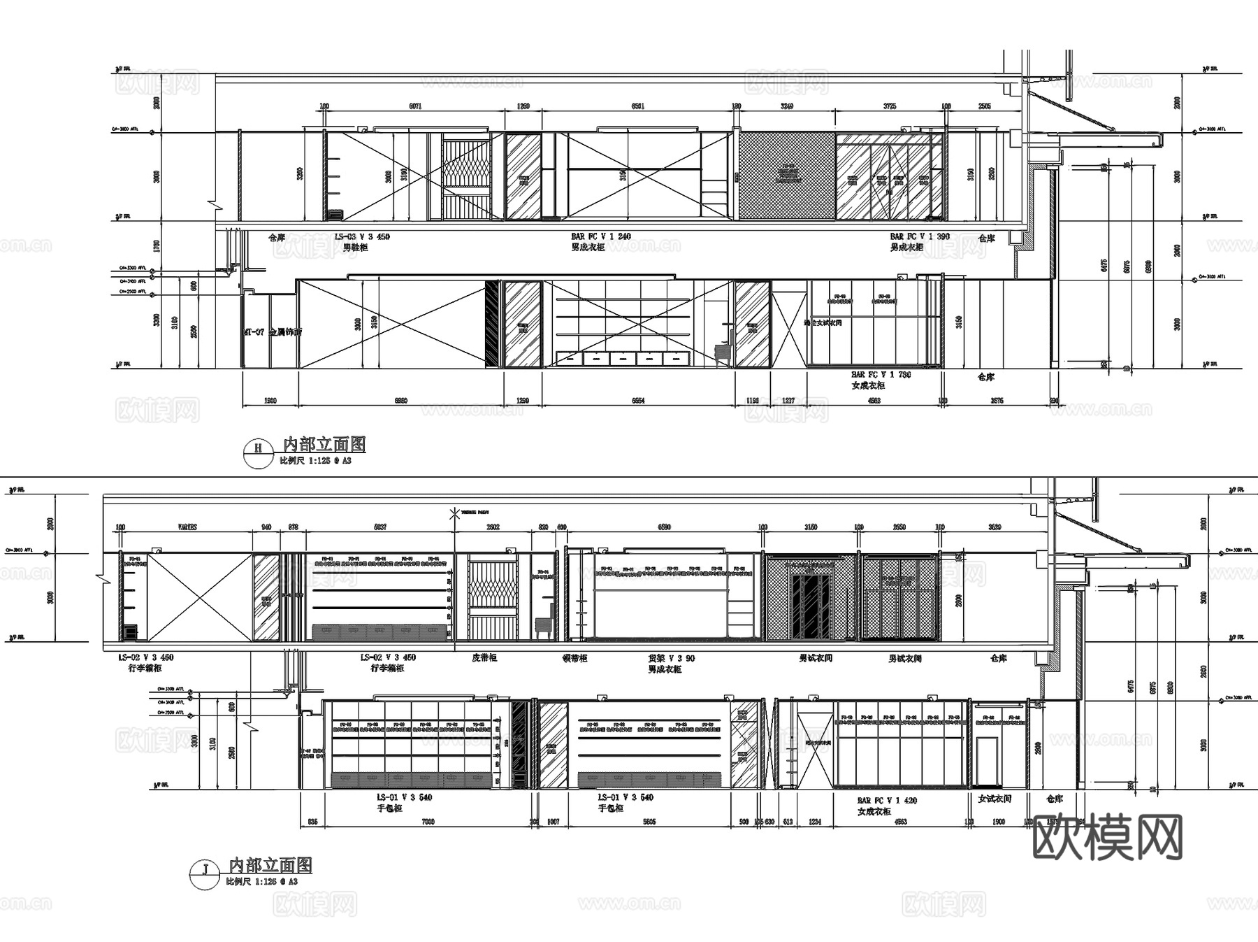 北京SKP古驰Gucci奢侈品品牌服饰店室内工装CAD施工图cad施工图