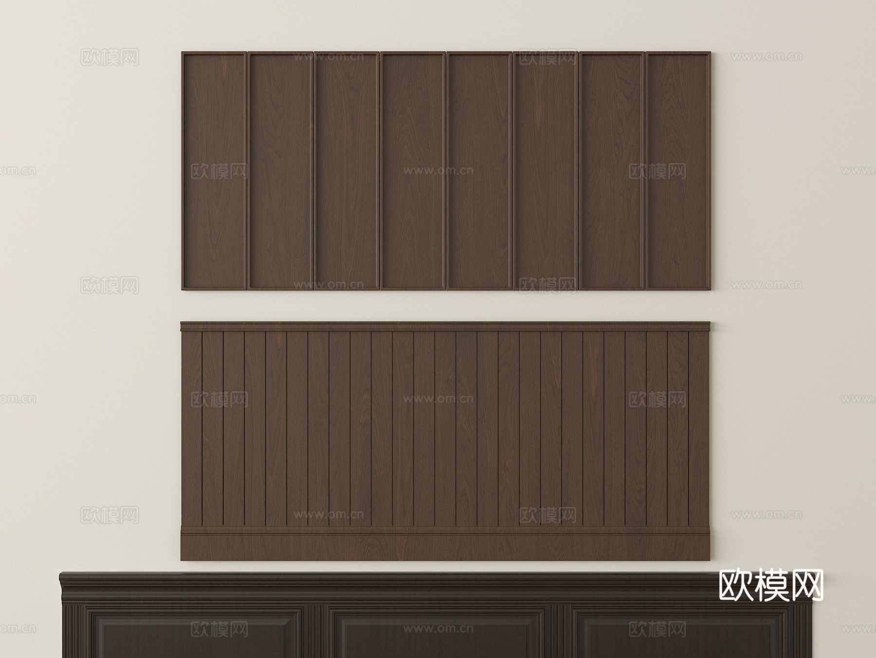 中式实木护墙板 墙饰板su模型