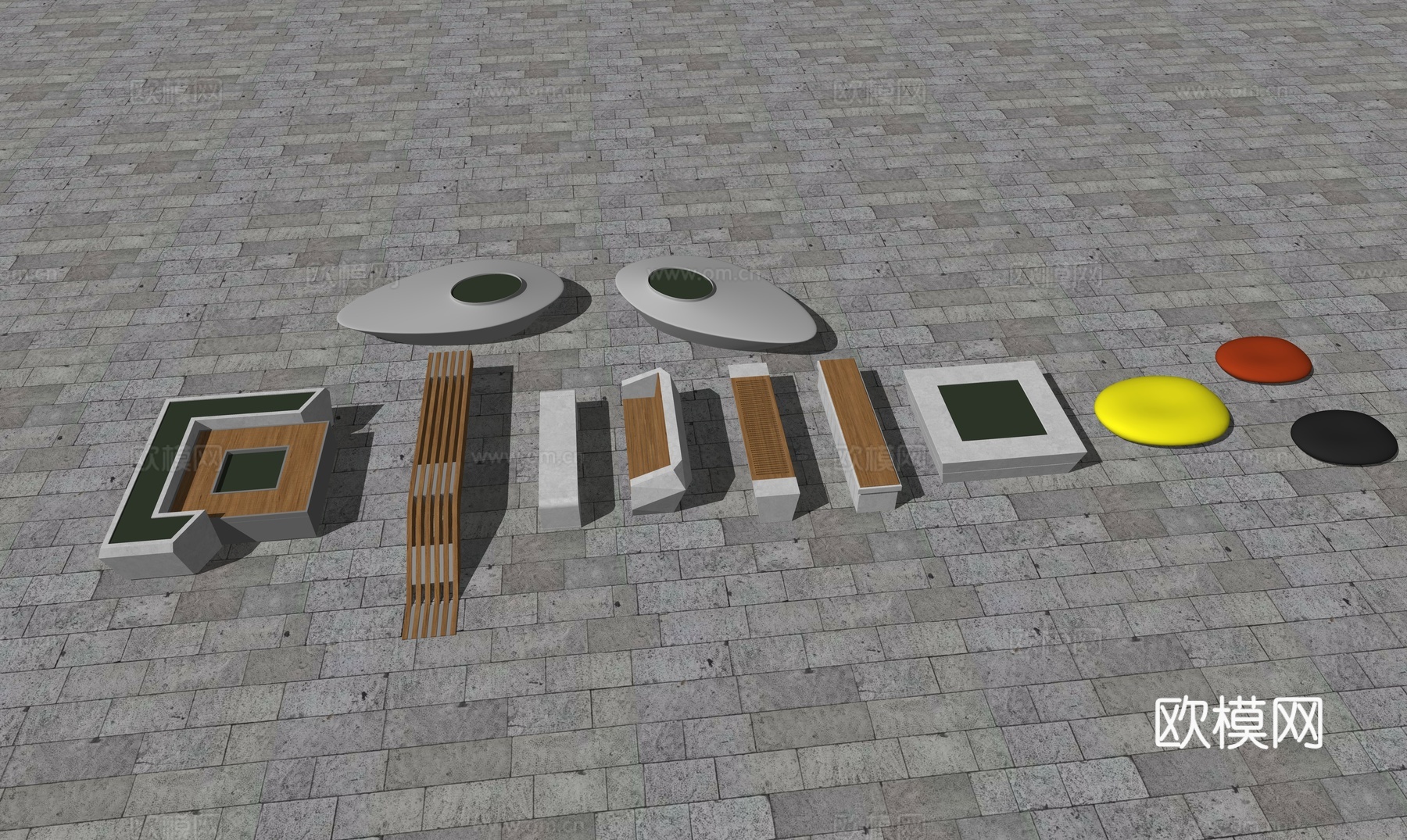 现代景观座凳su模型