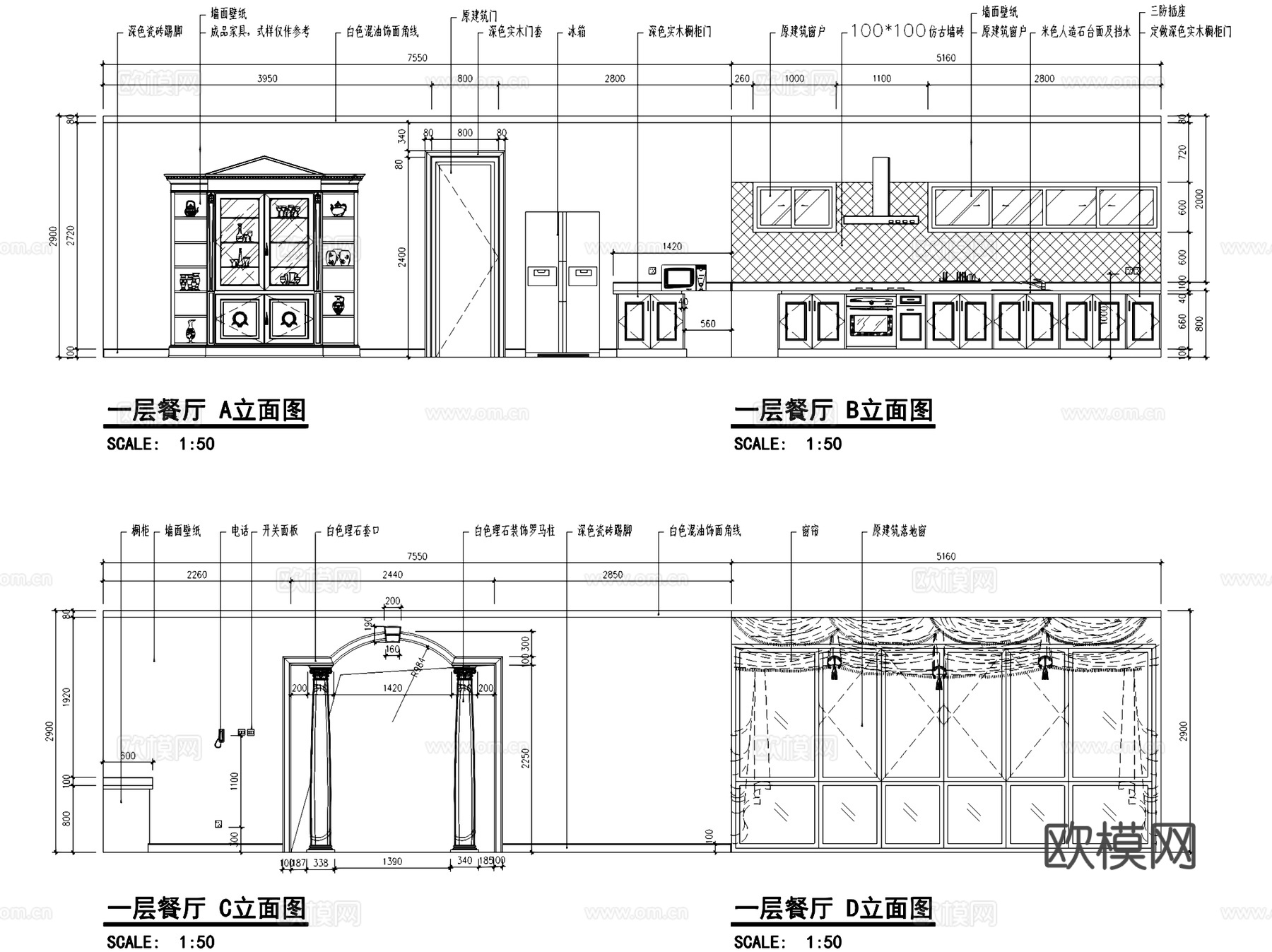 欧式三层6A#别墅室内家装CAD施工图cad施工图