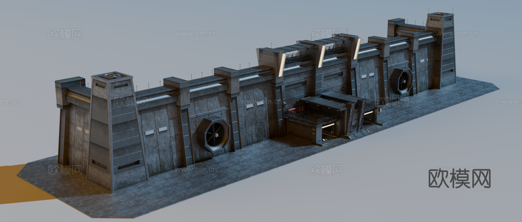 工业建筑 赛博朋克建筑 科幻建筑 围墙 工业城市建筑su模型