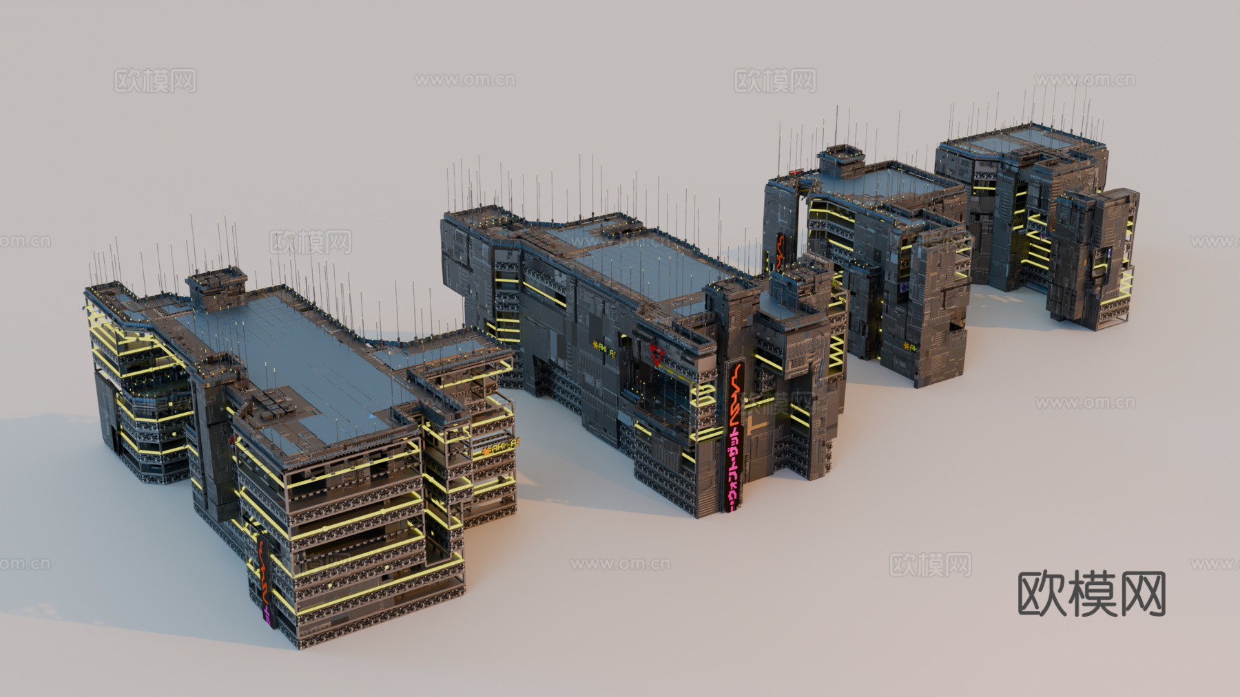 赛博朋克建筑 科幻建筑 商业街建筑 工业建筑 城市街道建筑su模型