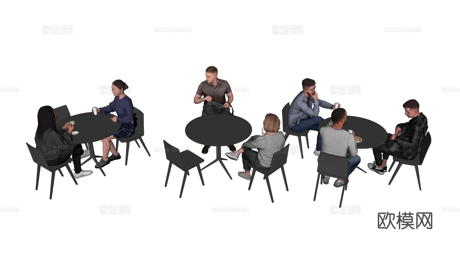 人物 多人 商务男女人物 人物组合 场景人物su模型