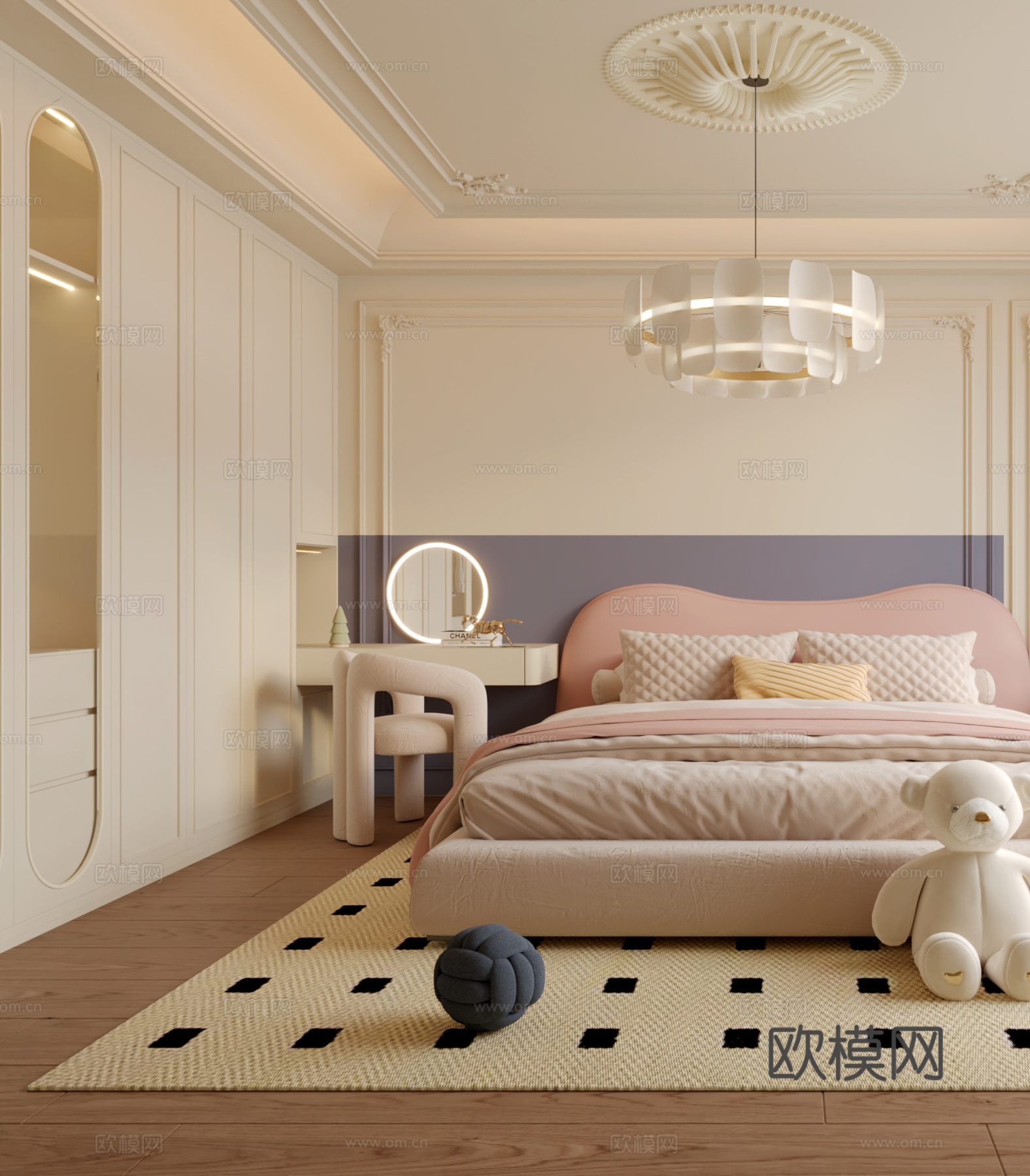 法式奶油风儿童房3d模型下载（渲染图2）