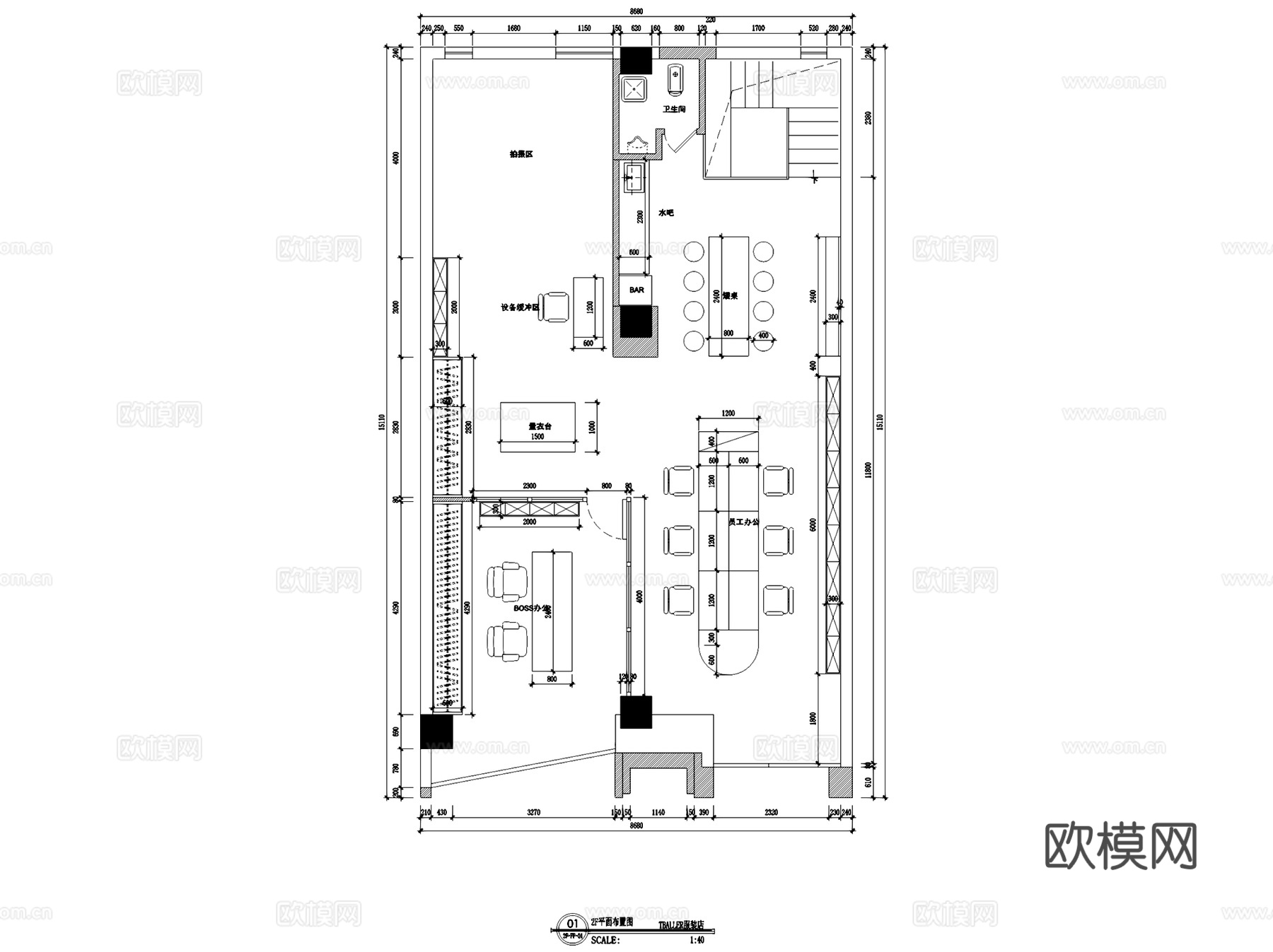 包头TBALLER潮牌服装店室内工装CAD施工图cad施工图cad施工图