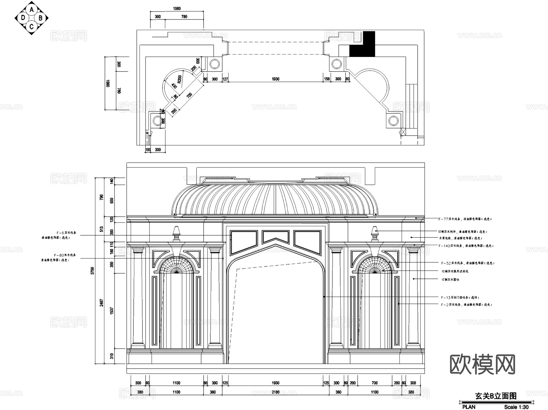 欧式玄关门厅室内家装CAD施工图cad施工图