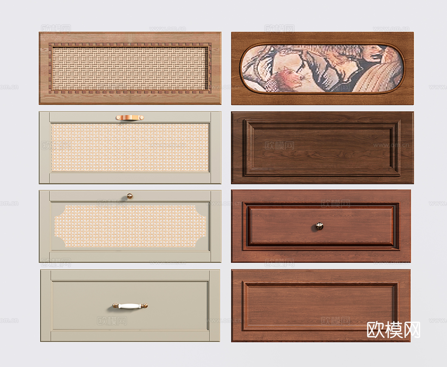 法式复古衣柜门 门板 家具抽屉 藤编竹编抽屉su模型