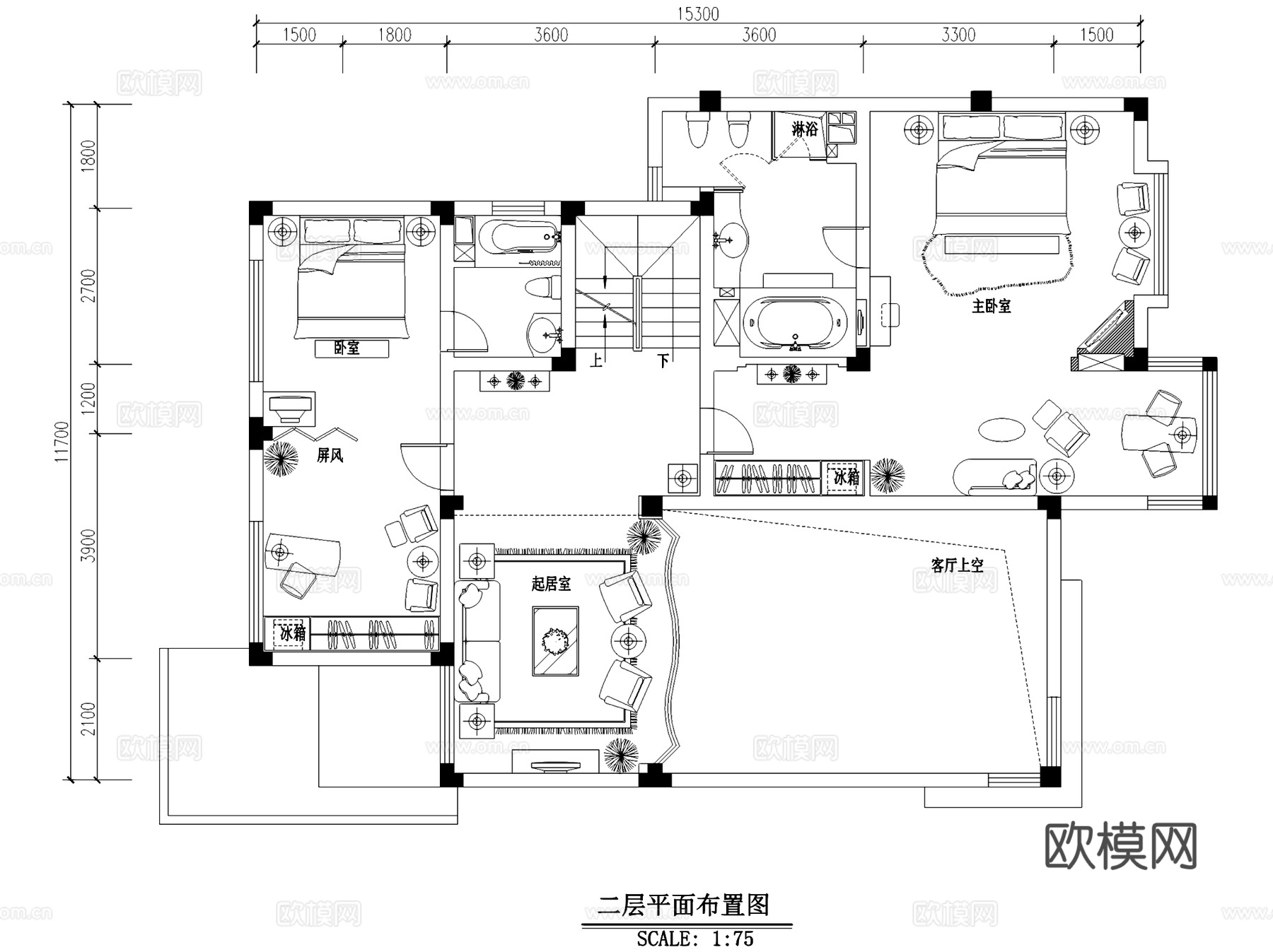 舜苑简欧三层别墅室内家装CAD施工图cad施工图