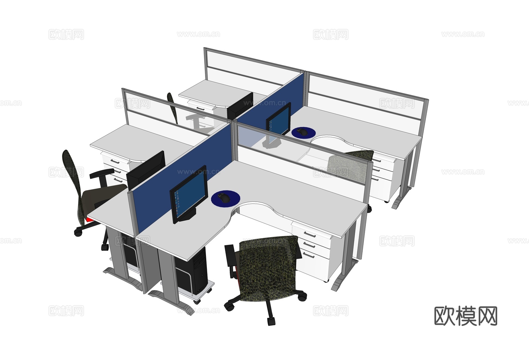 办公工位 办公班台 办公家具 工位 办公室 屏风工位su模型