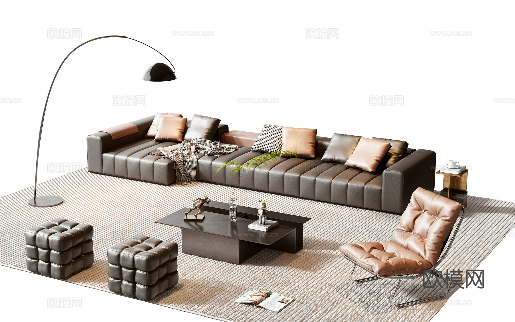 现代沙发茶几组合 组合沙发 茶几 摆件 落地灯 盆栽 墙饰3d模型下载