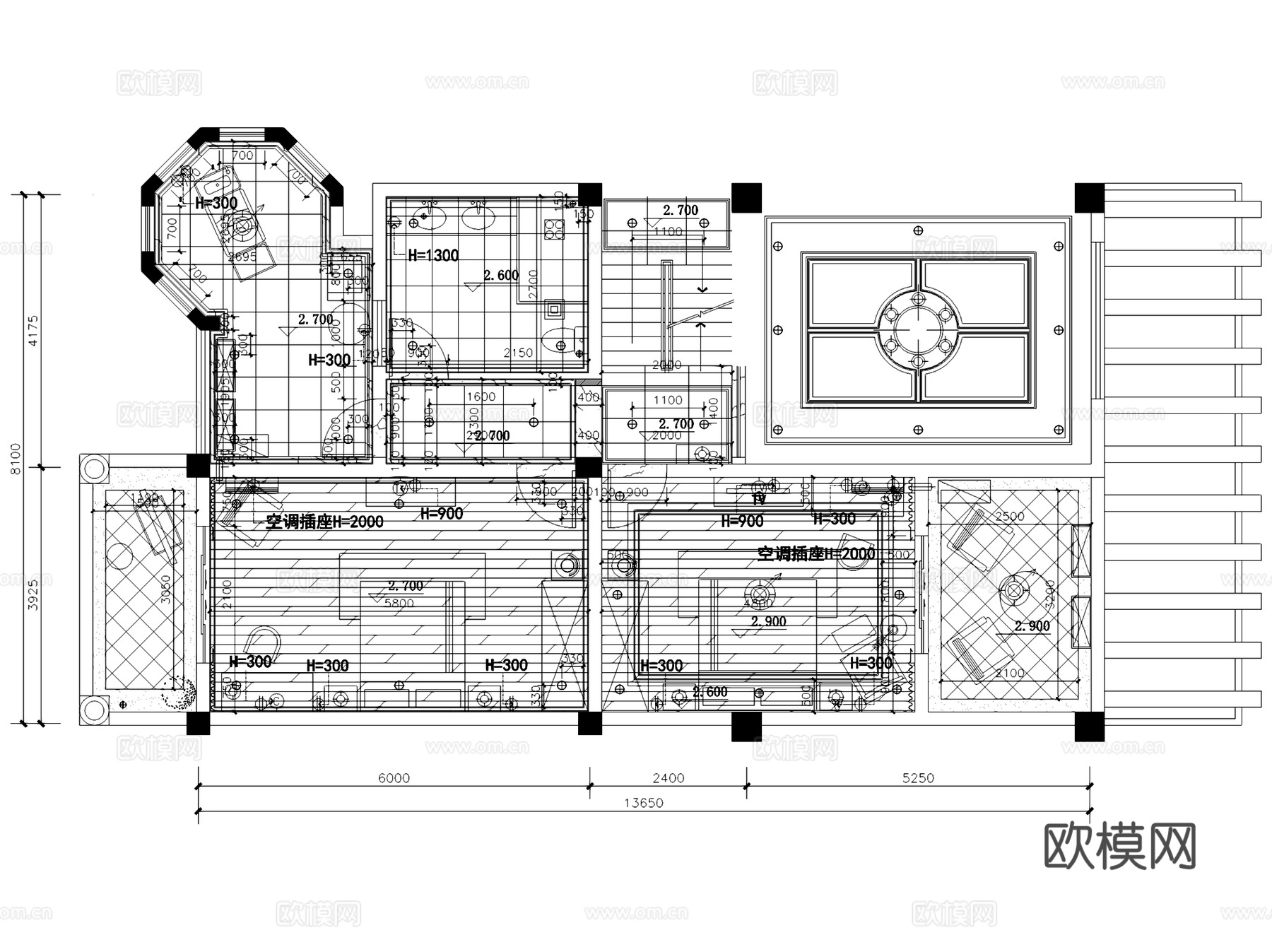 雅安欧式三层别墅样板间室内家装CAD施工图cad施工图