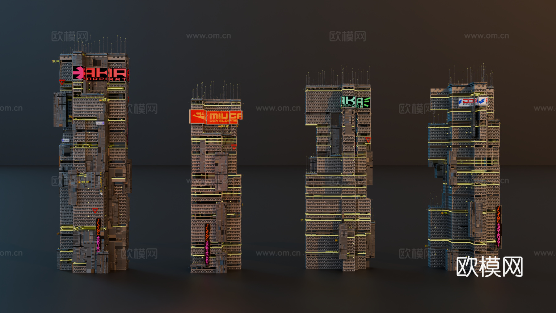 赛博朋克建筑 科幻建筑 商业街建筑 工业建筑 城市街道建筑su模型