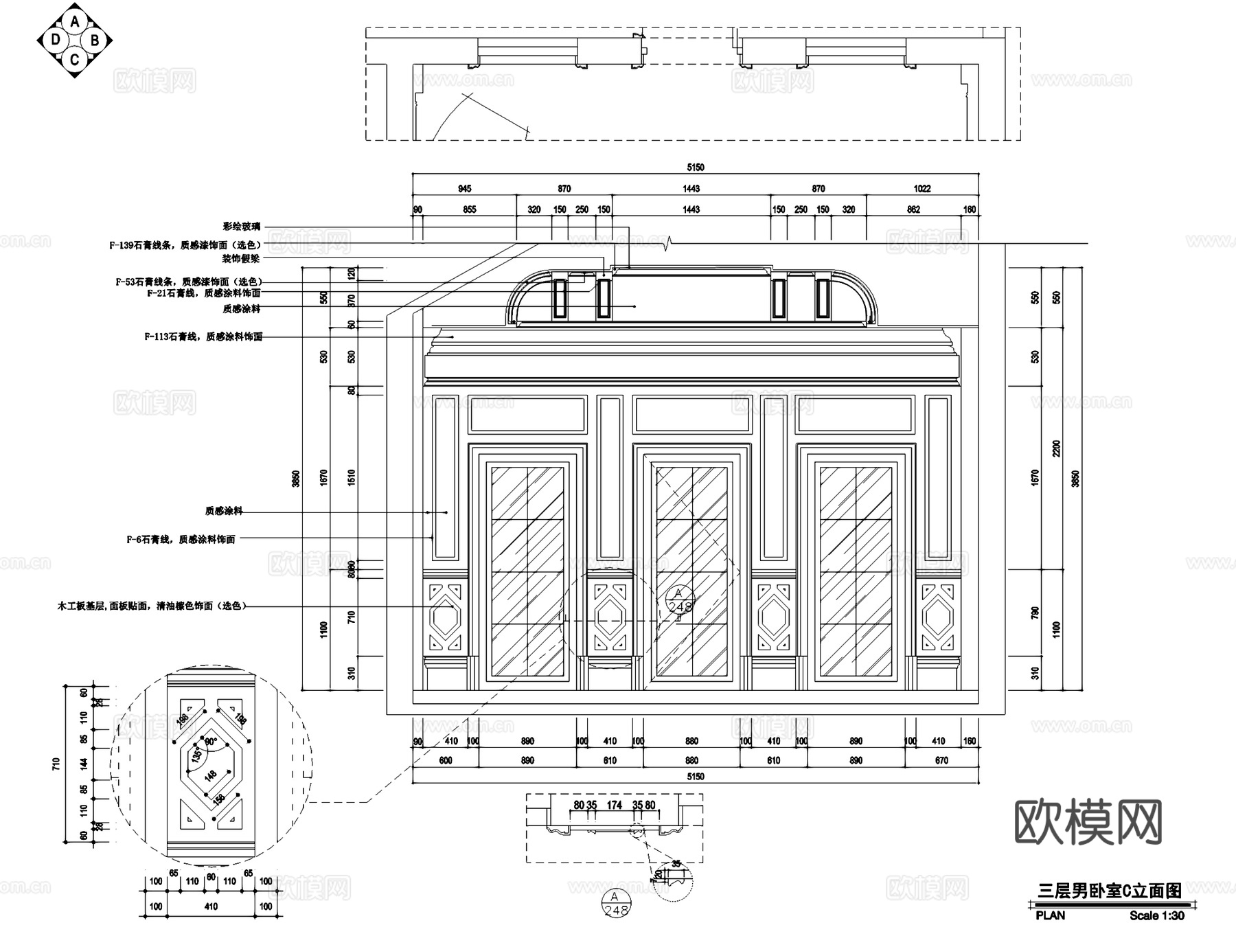 欧式男卧室房间室内家装CAD施工图cad施工图