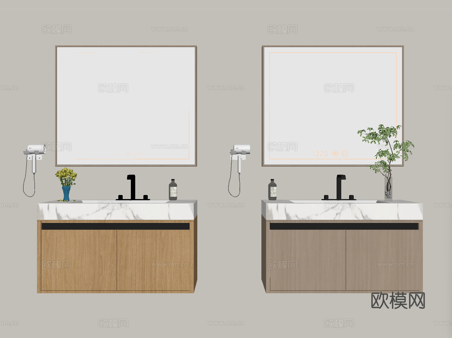 现代浴室柜 悬空浴室柜 镜柜su模型