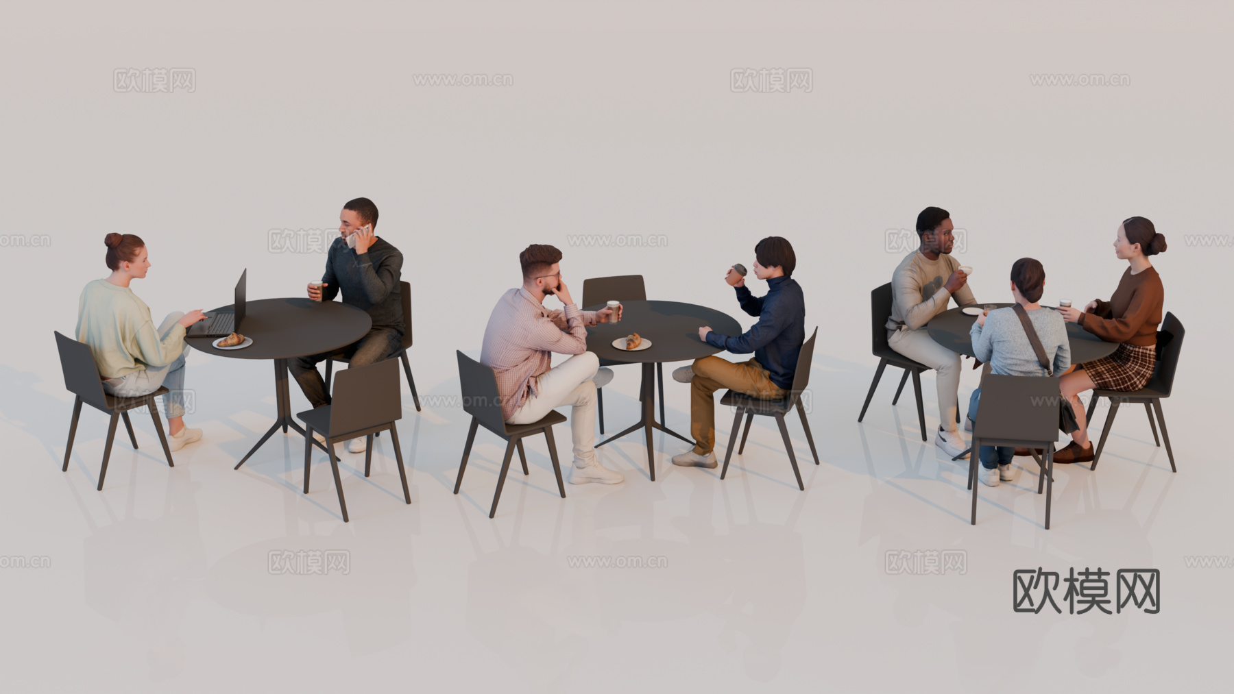 人物 多人 商务男女人物 人物组合 场景人物su模型