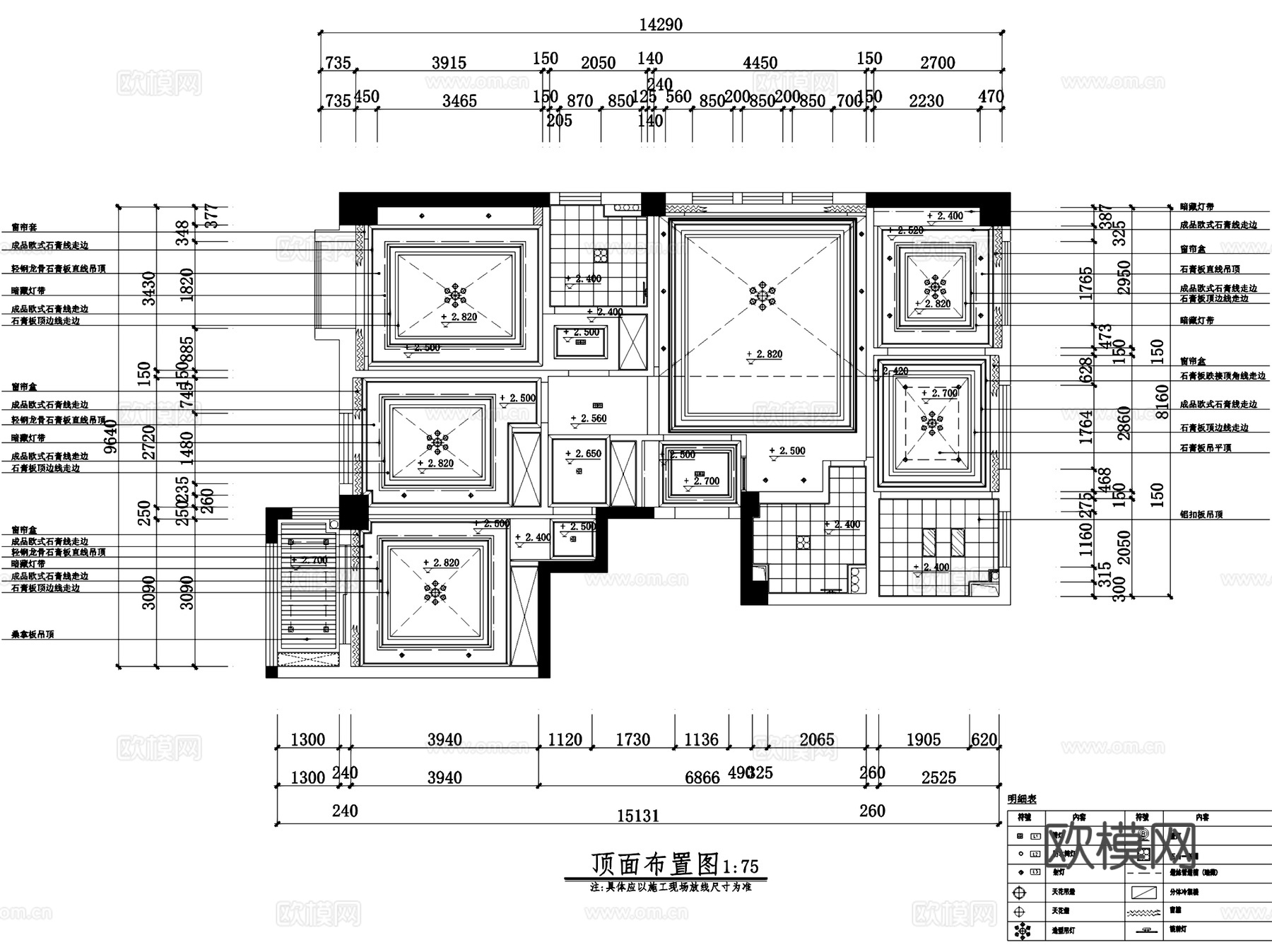 欧式三室两厅两卫私宅室内家装CAD施工图cad施工图